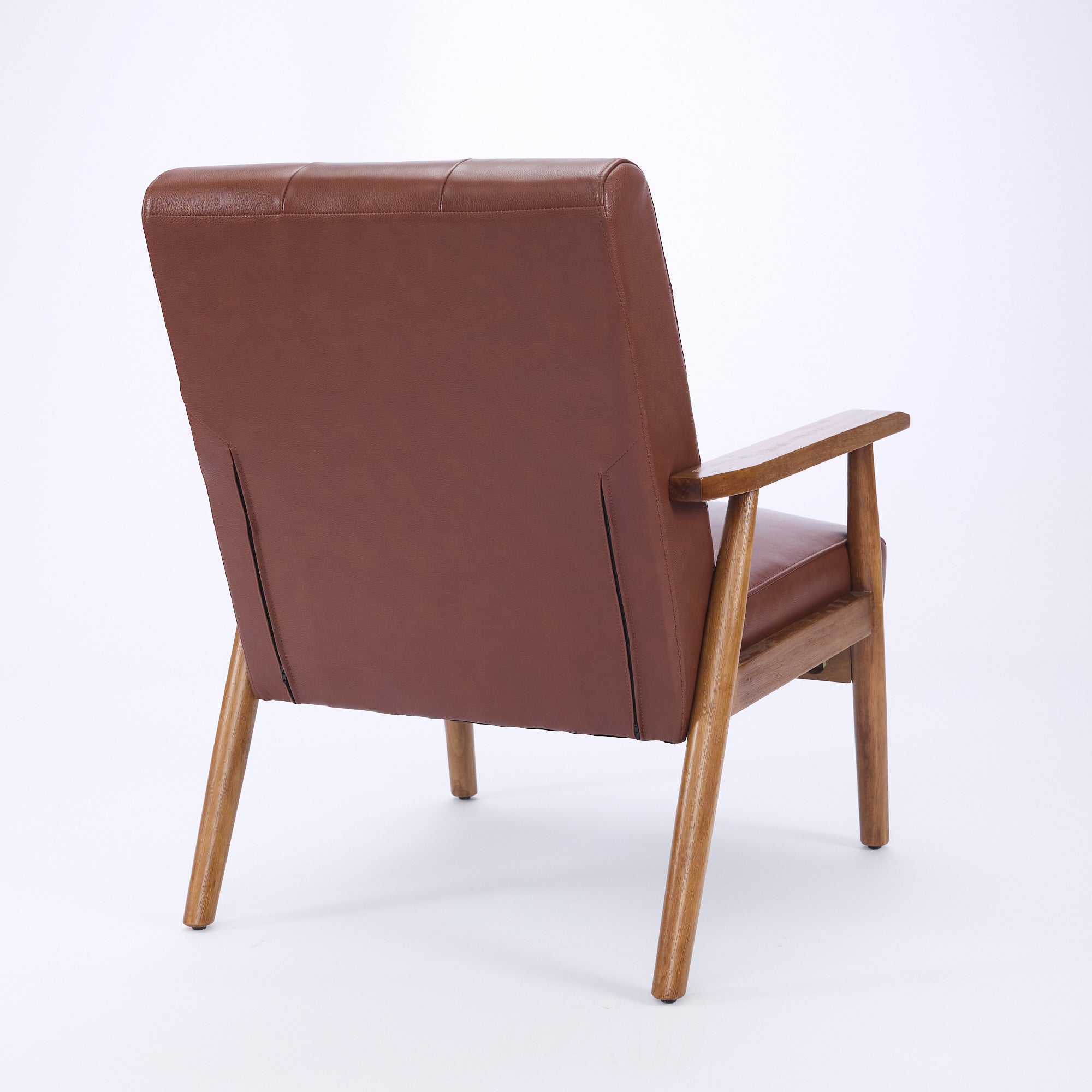 Lounge Chair Genuine Leather Walnut Armrests Rubberwood Legs - Brown