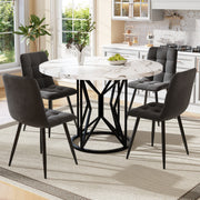Dining Set 5-Piece Round 100cm White MDF Top - Grey Velvet Chairs