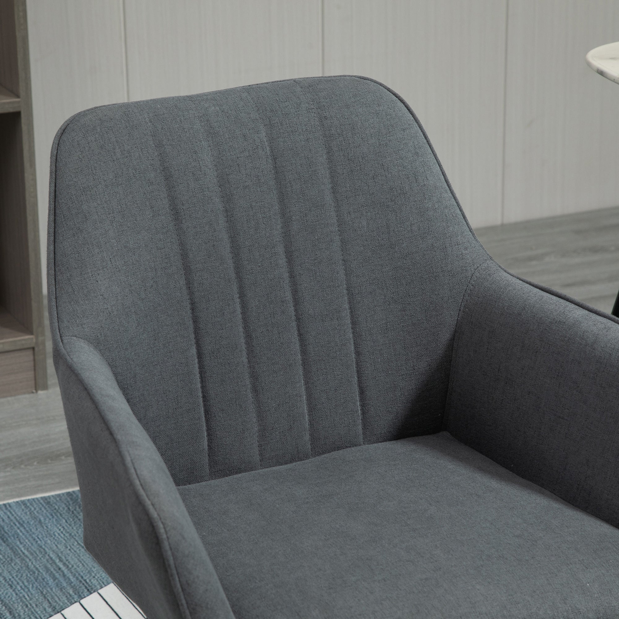 Dining Chairs Set of 2, Upholstered with Backrest and Armrests, Linen Dark Grey