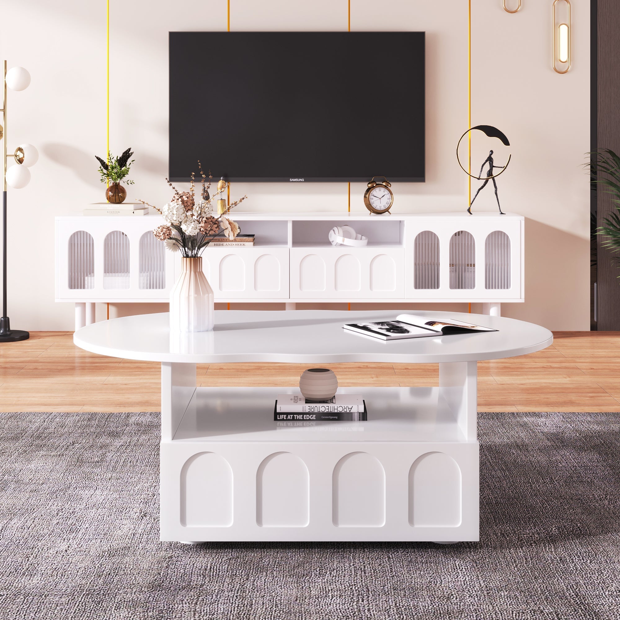 Coffee table, cloud-shaped with drawers and storage compartments