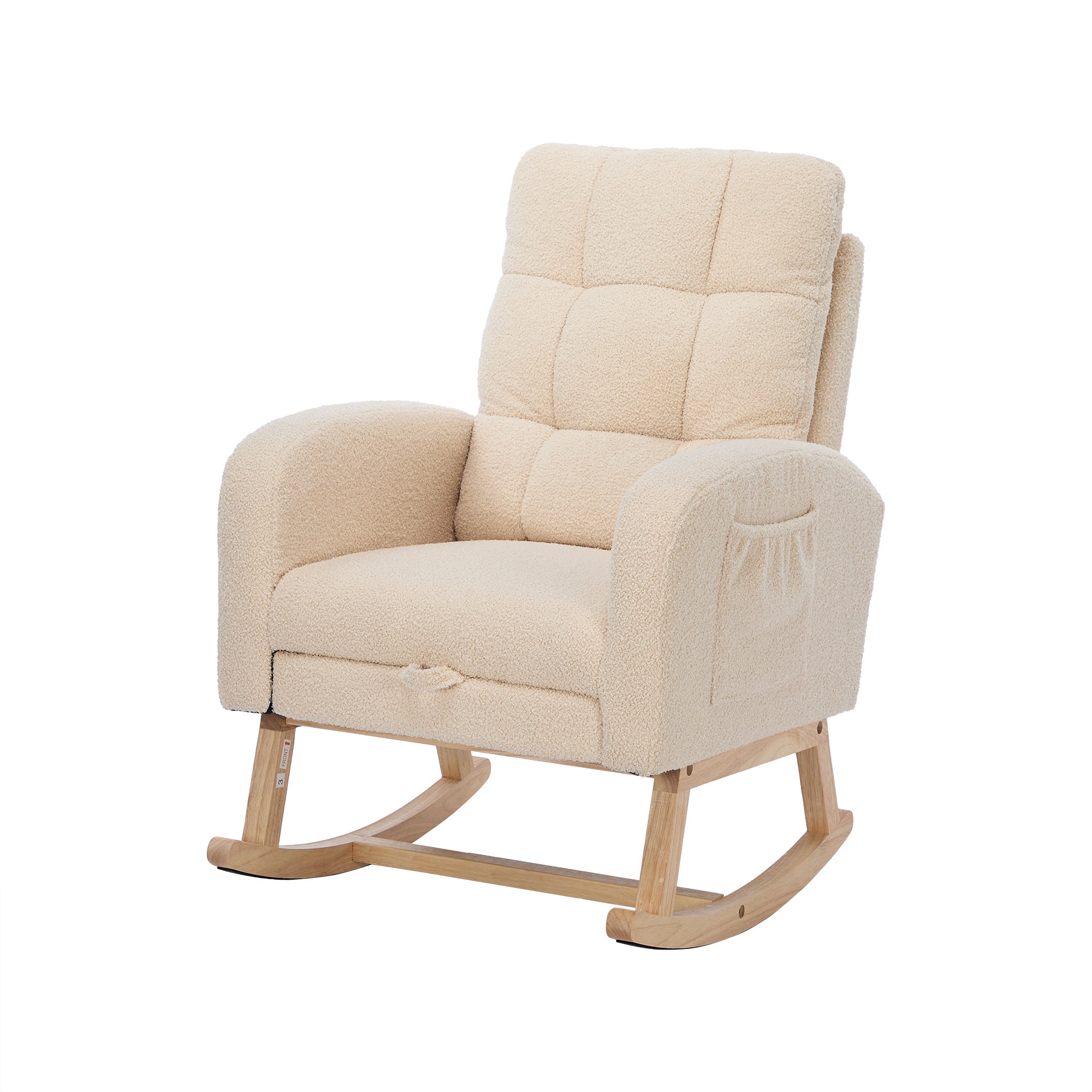 Teddy Velvet Rocking Chair, Solid Wood Frame & High Foam Padding, Beige