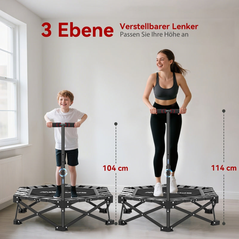 Fitness Trampoline with Adjustable T-Handle and 120 kg Load Capacity, Foldable Steel and Plastic, Black