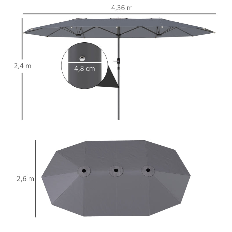 Double Parasol 436x260cm UV Protection Steel Hand Crank Windproof, Dark Grey