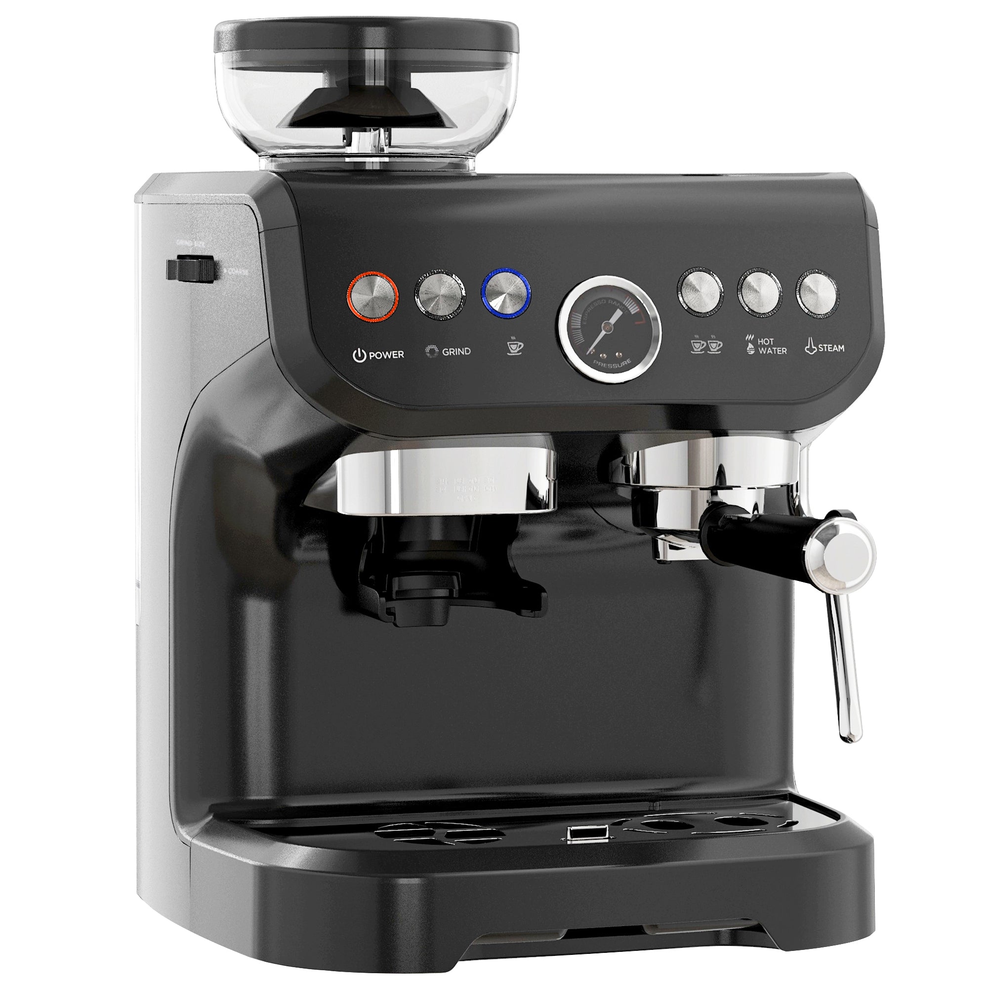 15 Bar Coffee Machine, Adjustable Grind Steamer, Silver