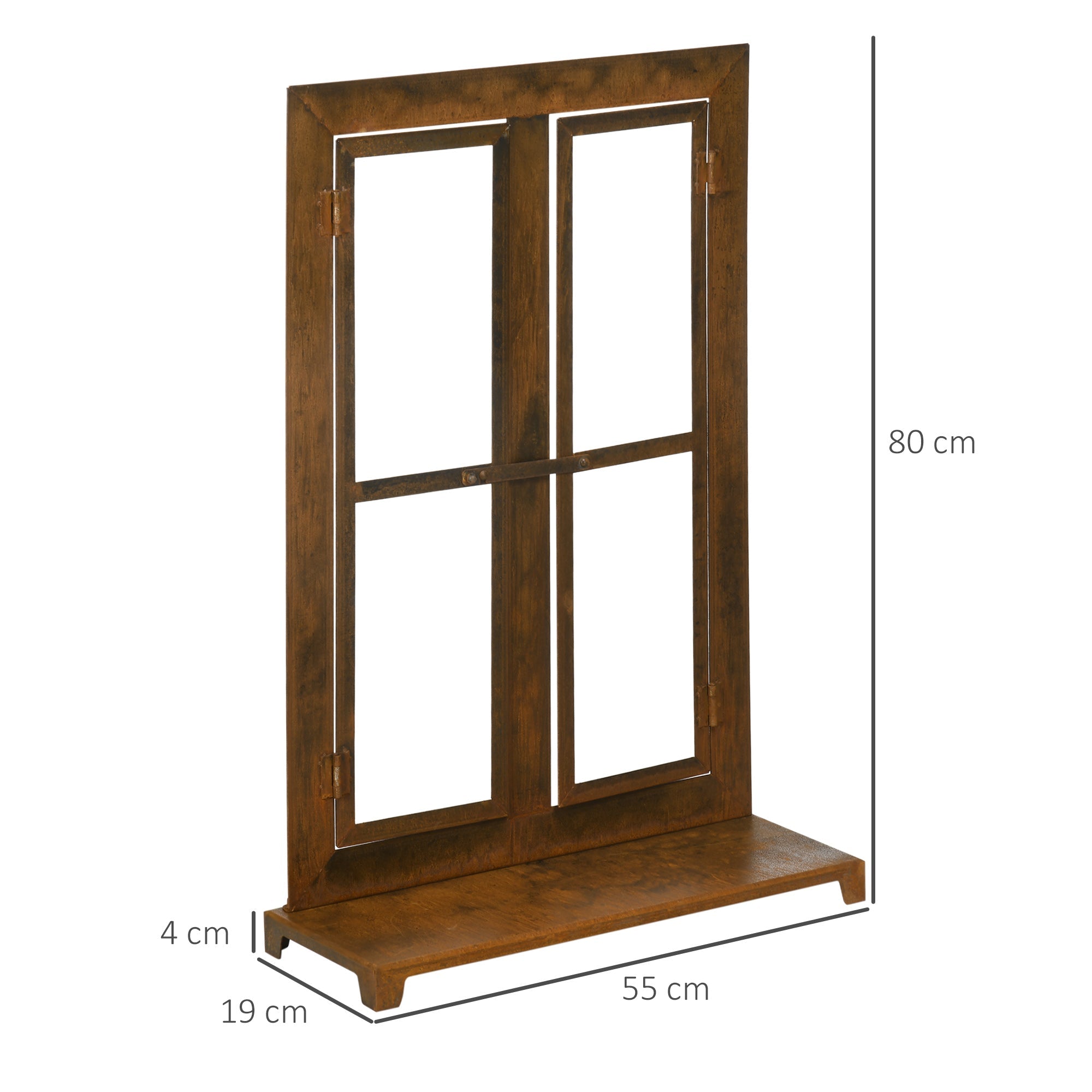 Iron Window Casement with Sill & Latch 55x80cm, Weathered Steel Rustic Brown