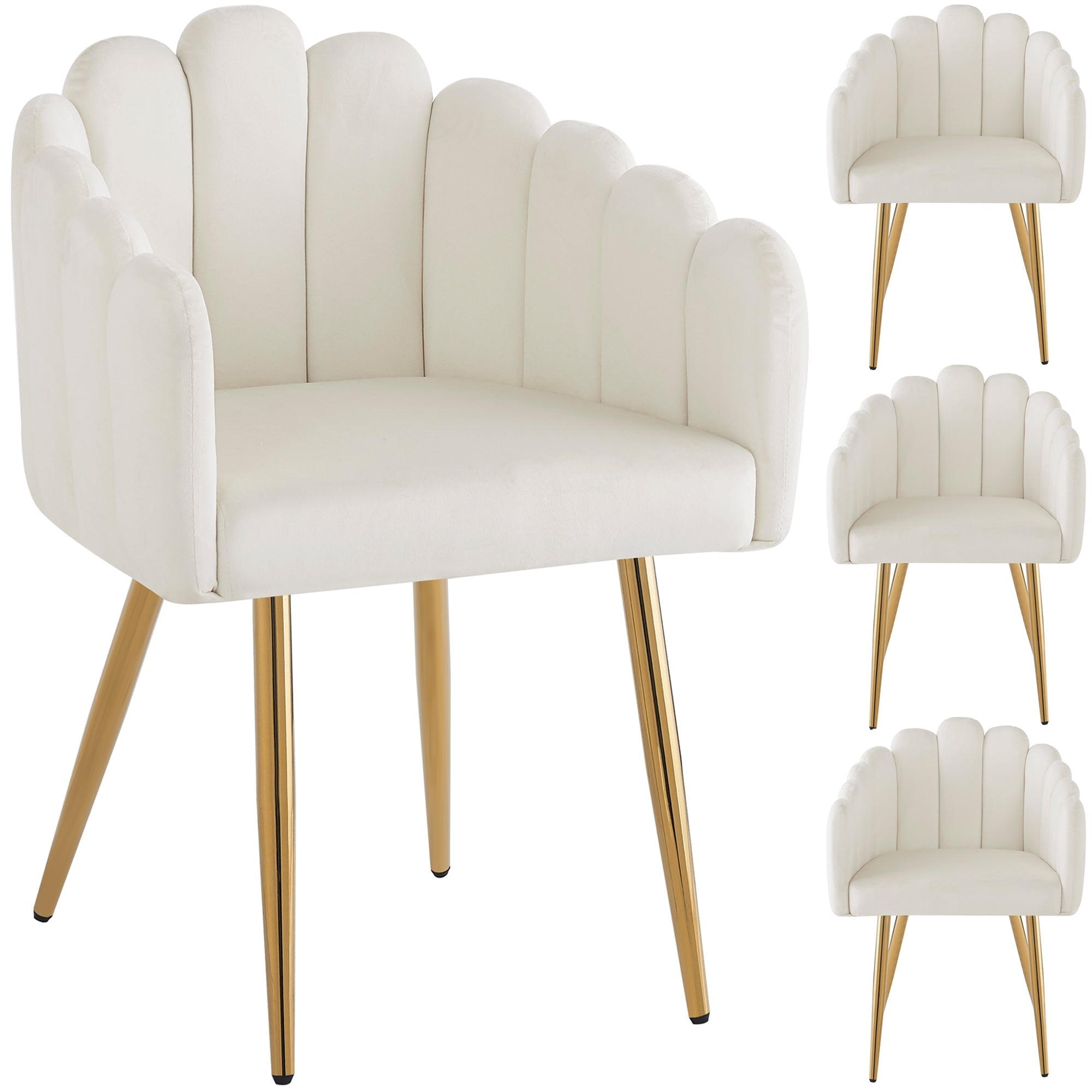 Dining Chair Set of 4 Velour Fan-Shaped Design Adjustable Legs - Gold