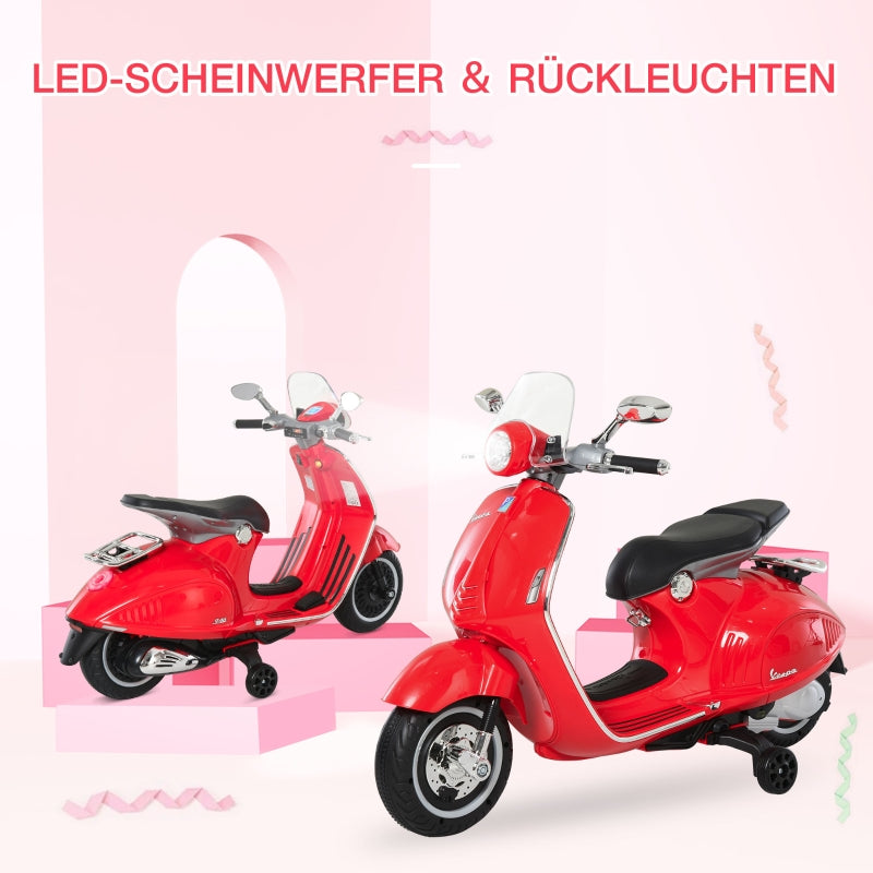 children's electric motorcycle with headlight, music, training wheels, 30 kg load capacity, red