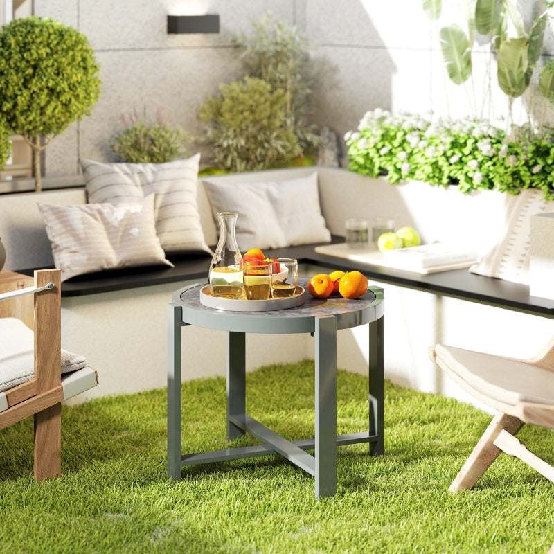 Beistelltisch, rund, wetterfest, Balkon, Aluminium Grau