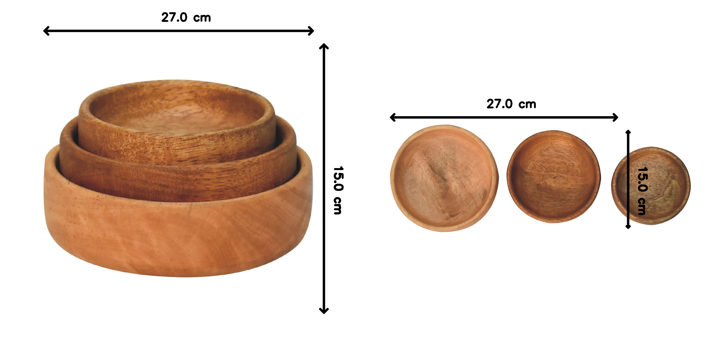 Serveware Fruit Bowl Set of 3, Solid Wood Light Brown