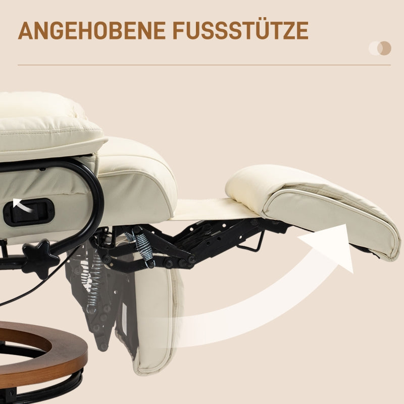 Relax Liegesessel Drehbar Fernsehsessel Relaxsessel Fußstütze Kunstleder Cremeweiß