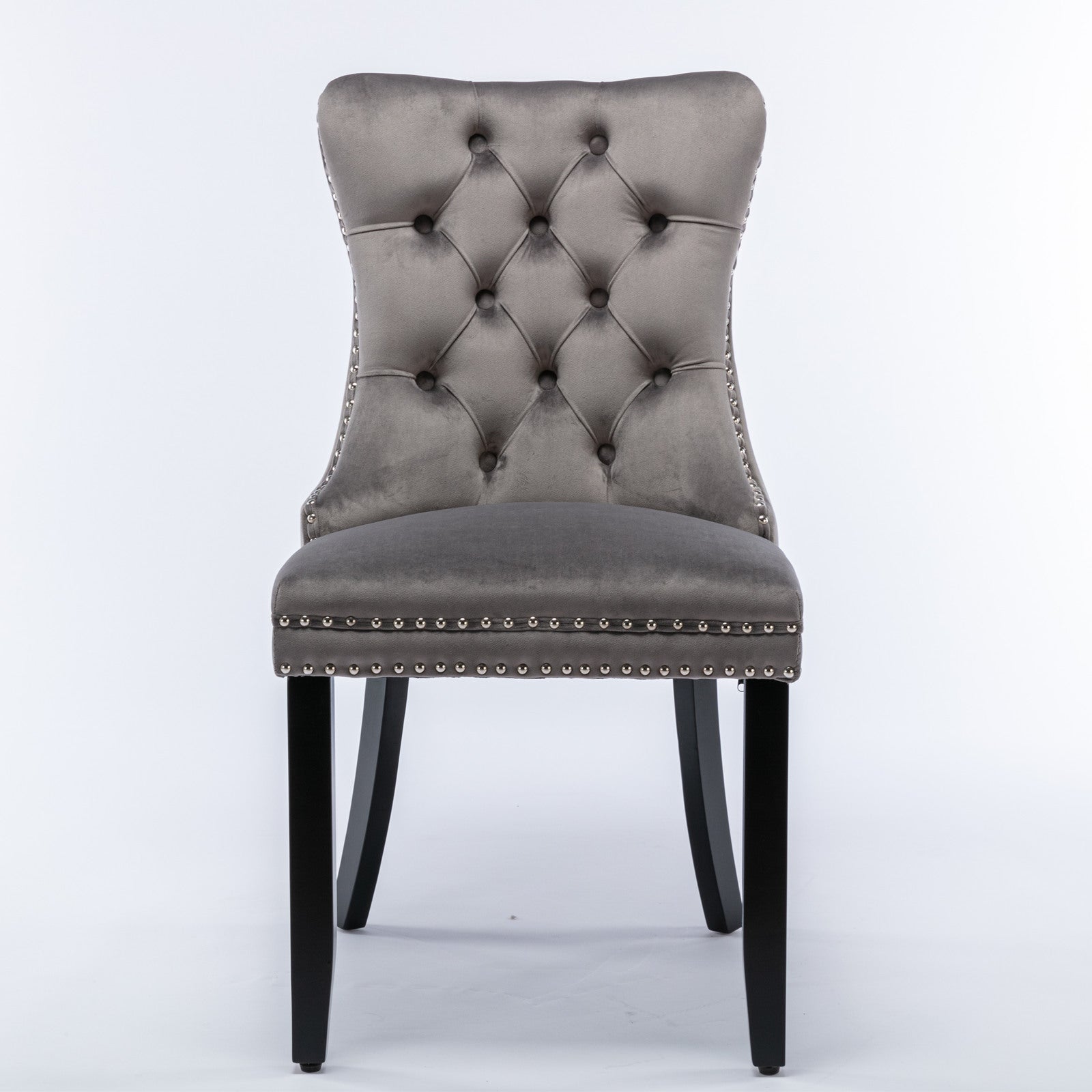 Nikki Collection Dining Chair Set 2-Pcs Tufted Upholstered Solid Wood Legs Grey Velvet