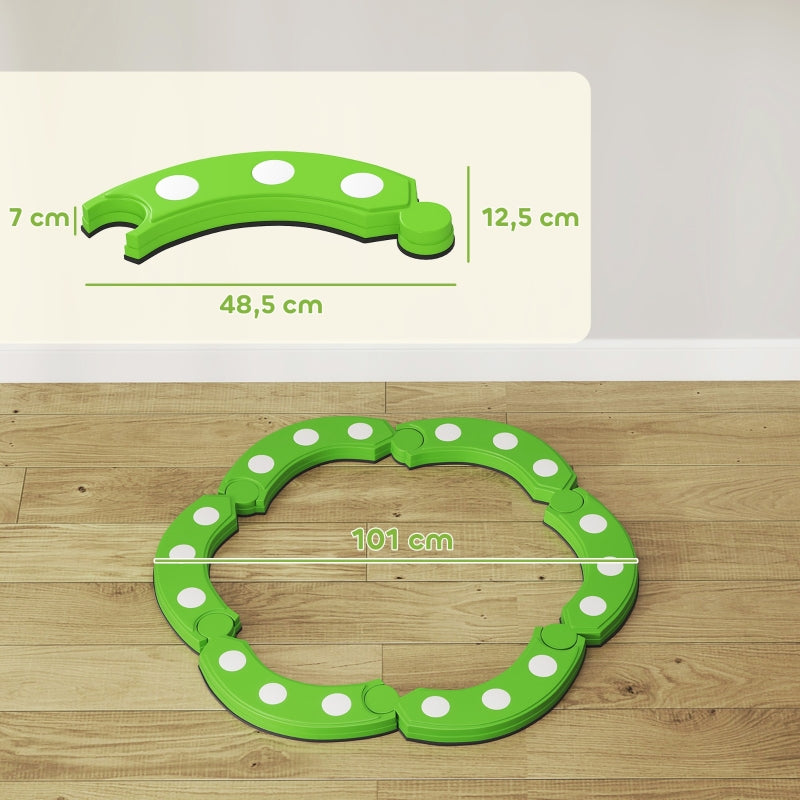 Balance Beam with 6 Curved Segments and Sensory Protrusions, 50 kg Capacity, Green