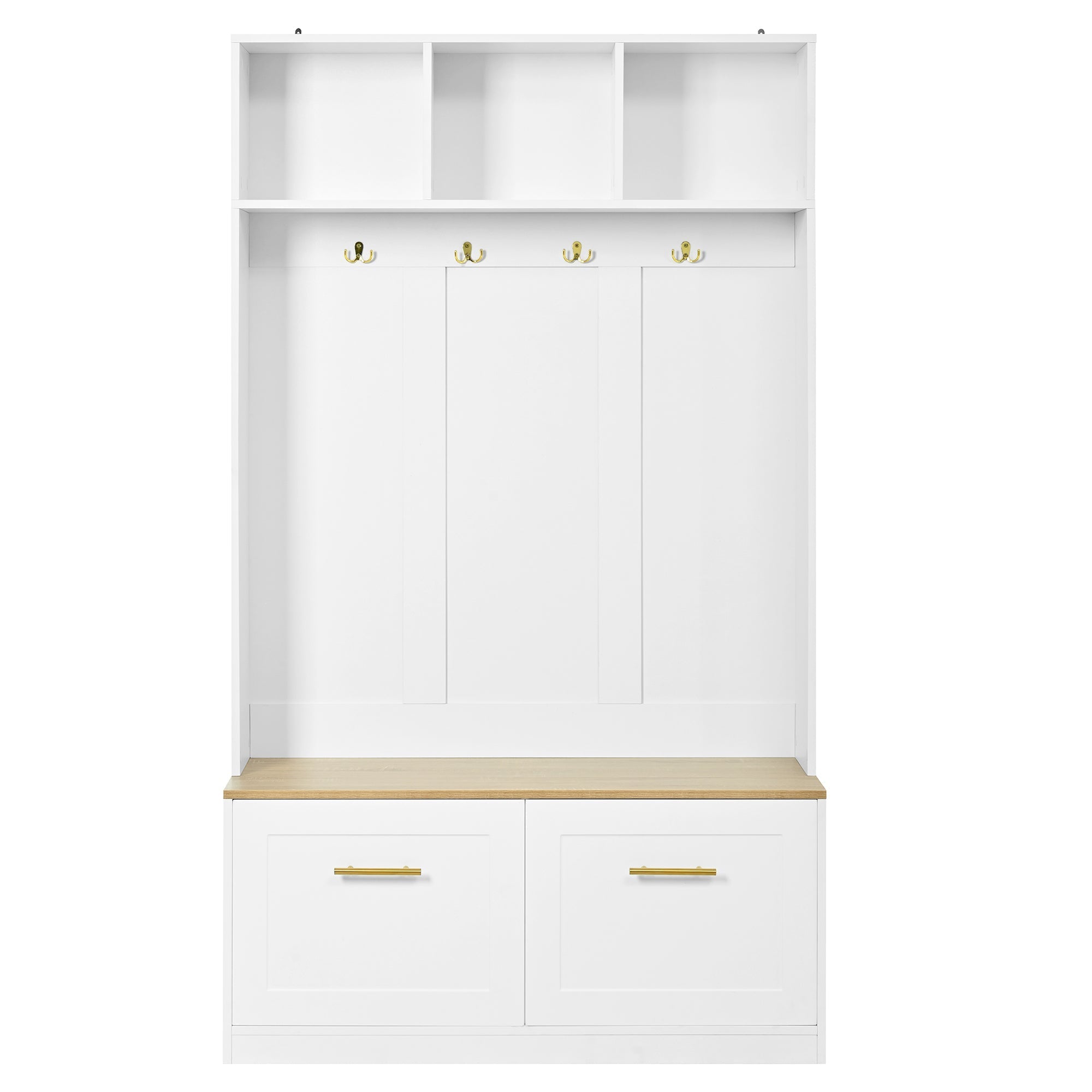 Wardrobe Set Compact Hallway Bench 2 Doors 4 Hooks natural & white