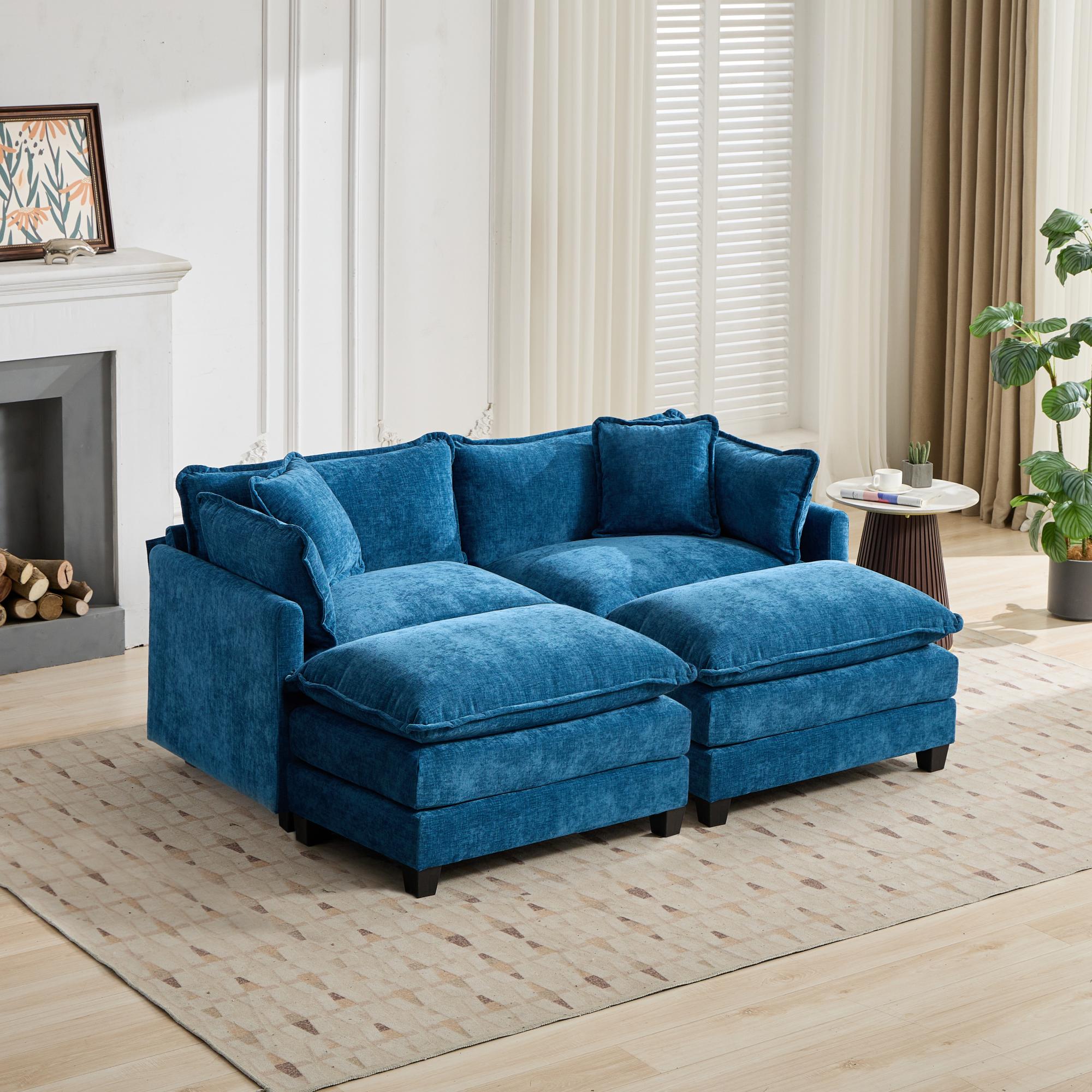 Cloud Sofa Loveseat, Modern Modular Sectional with Upholstered Seat Cushion, Blue Chenille Fabric