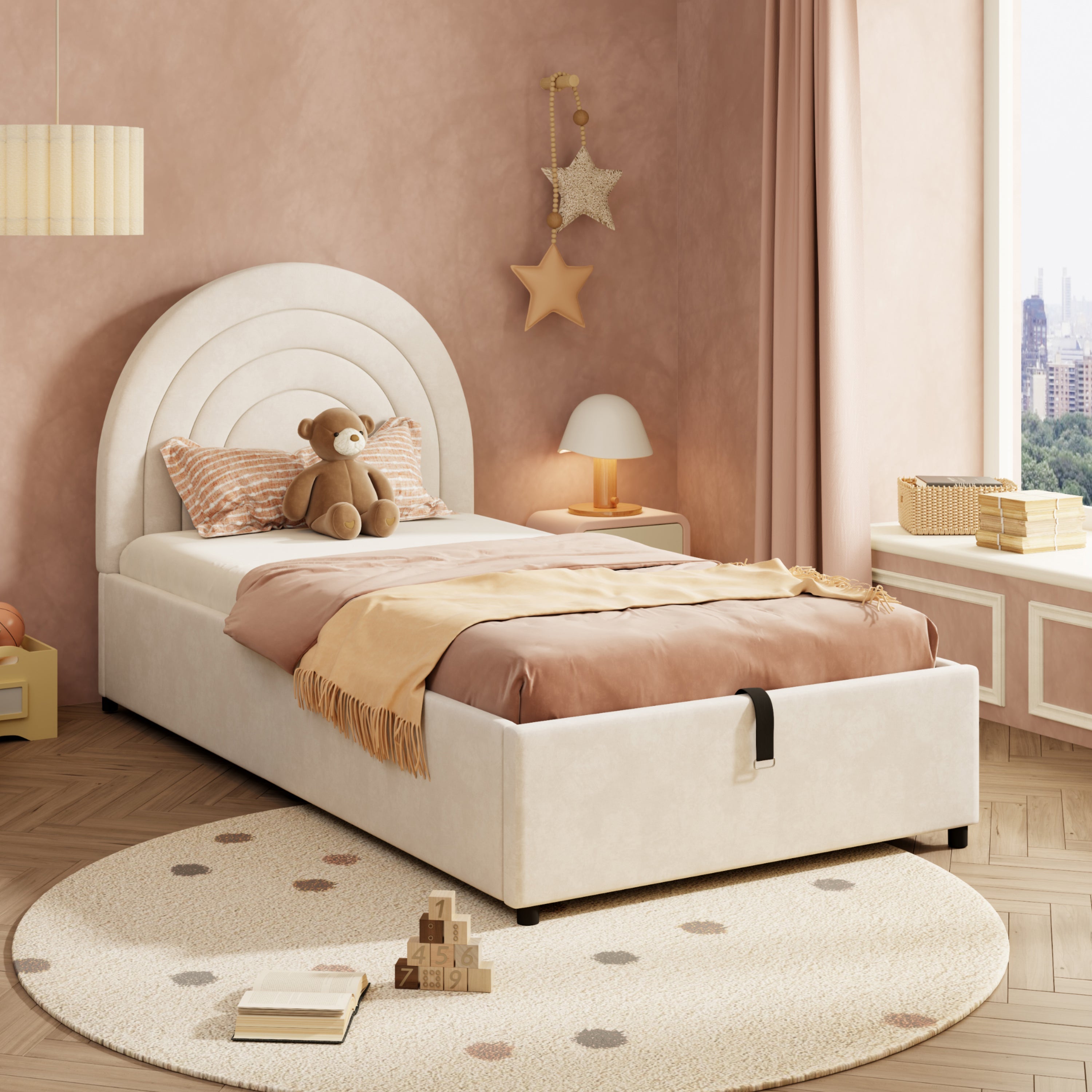 Upholstered Bed 3ft Single Slatted Frame Headboard Velvet Beige