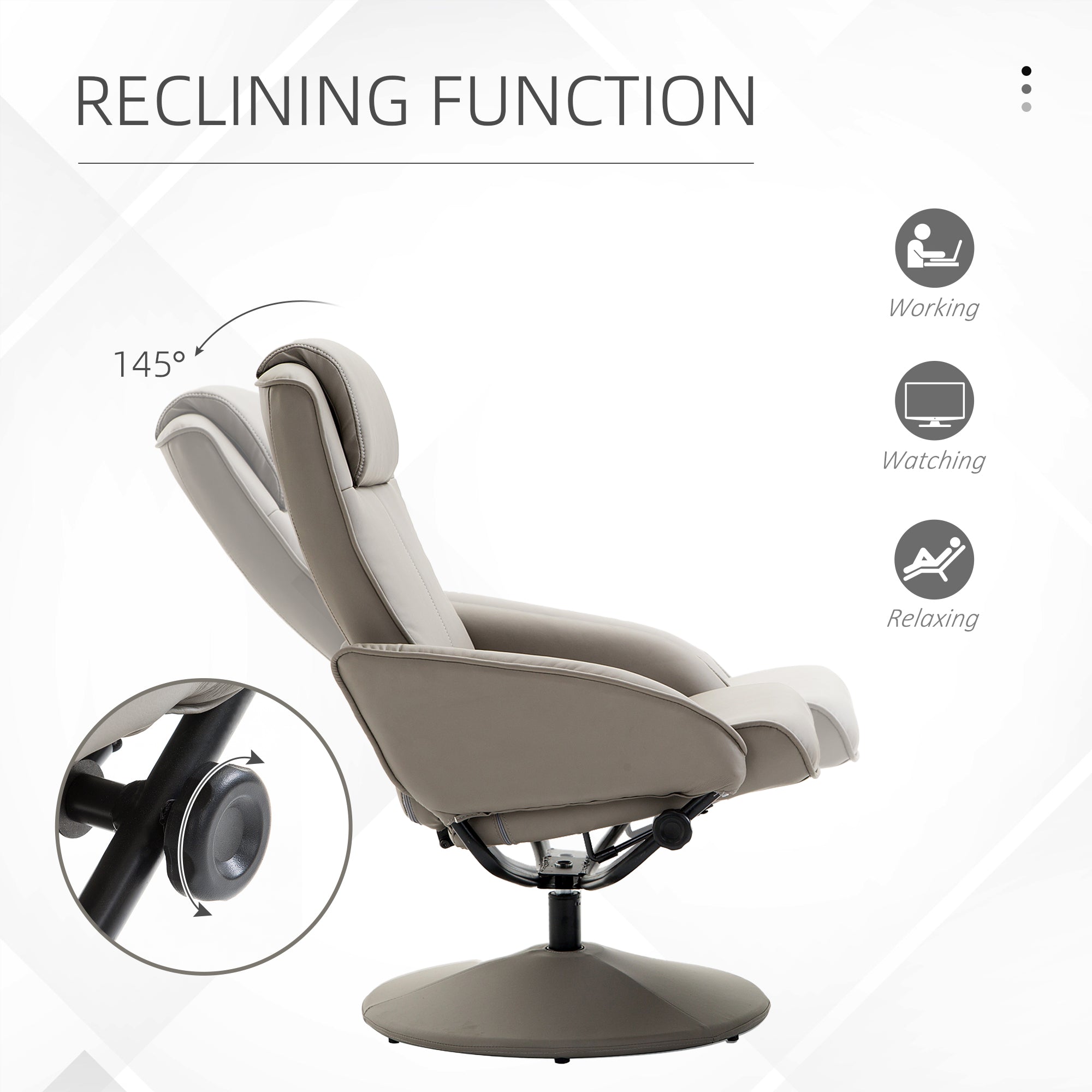 Recliner Chair and Footstool, Swivel Adjustable Backrest PU Leather, Grey