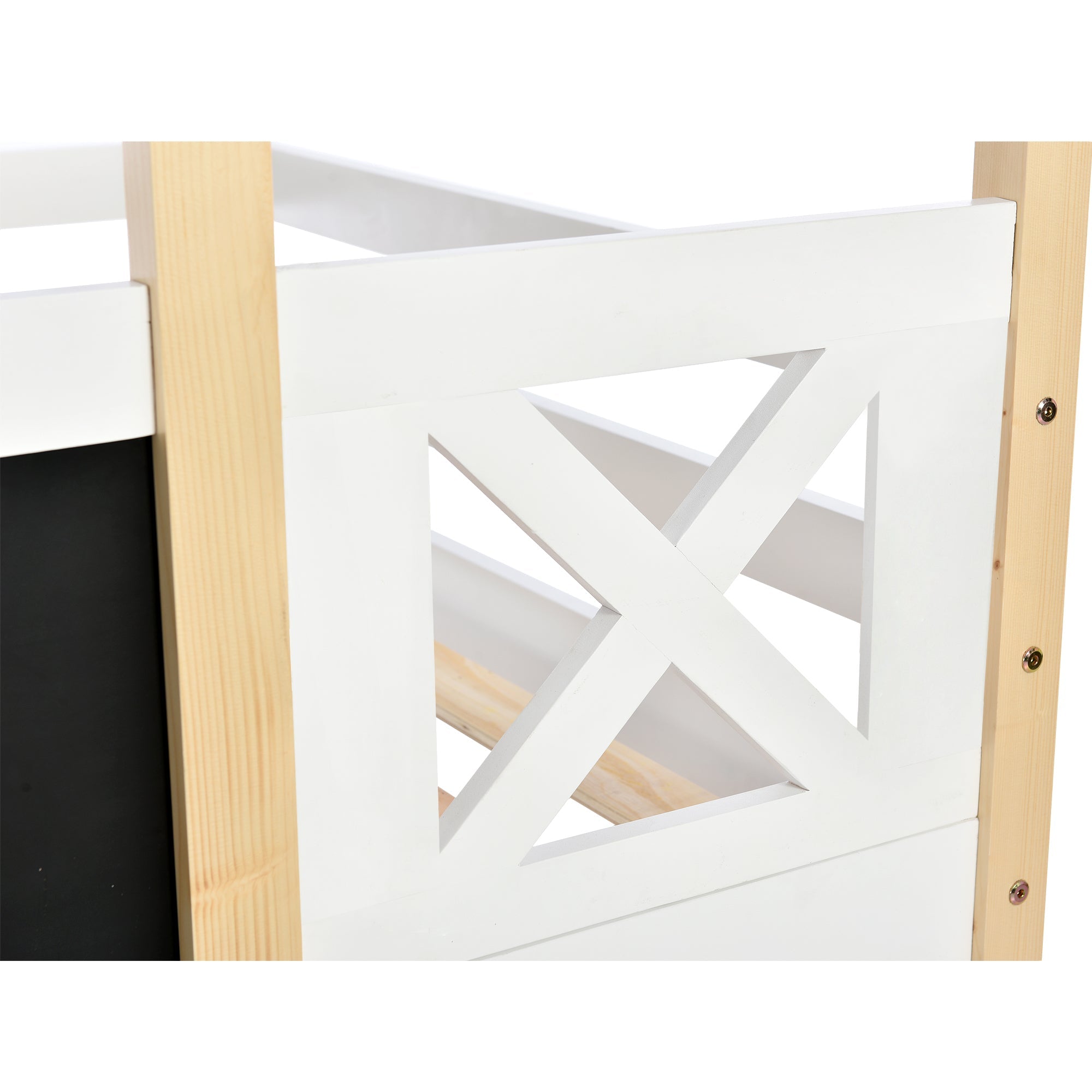 Bunk Bed 90x200cm Tree House Loft with Stairs & Fall Protection, Natural & White