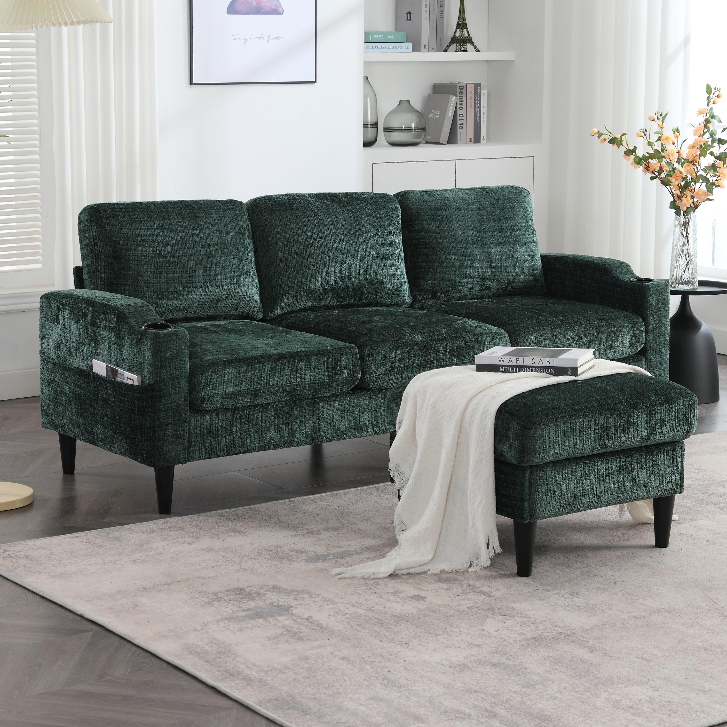 Sofa, 4-Seater with Footstool & Storage, Velvet