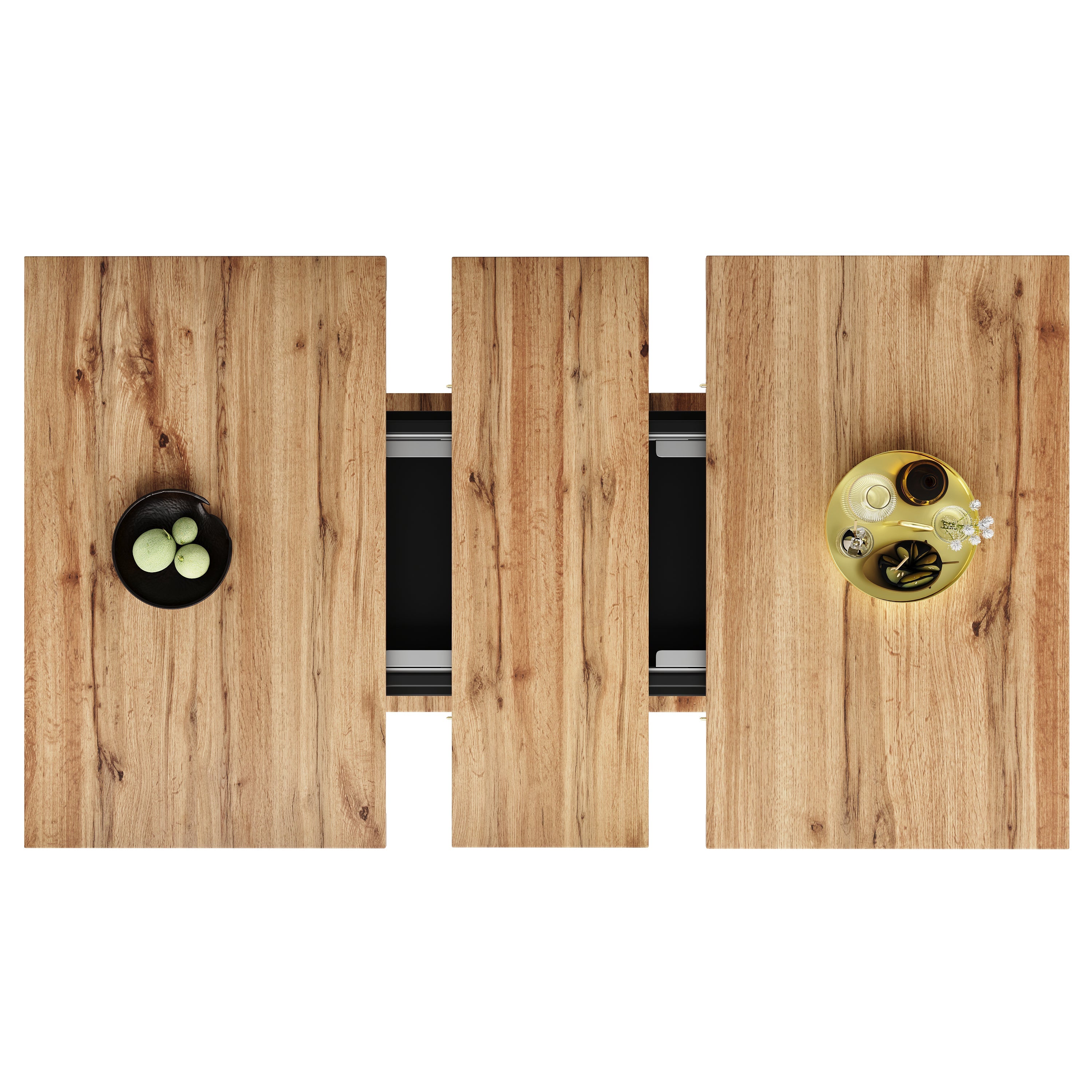 Telescopic Extendable Dining Table 140x70cm Storage Shelf - Natural/Black