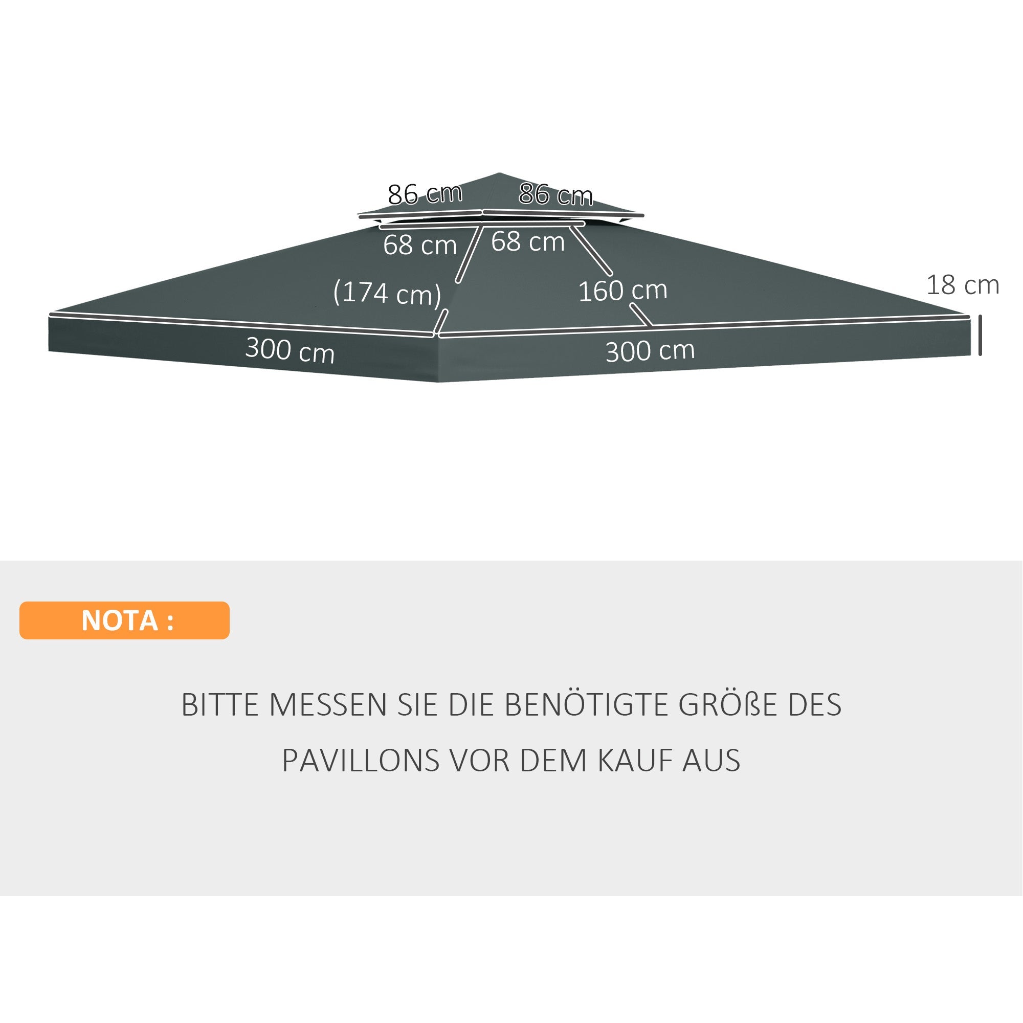 Replacement Roof for 3x3m Gazebo/Tent, Polyester Charcoal Grey