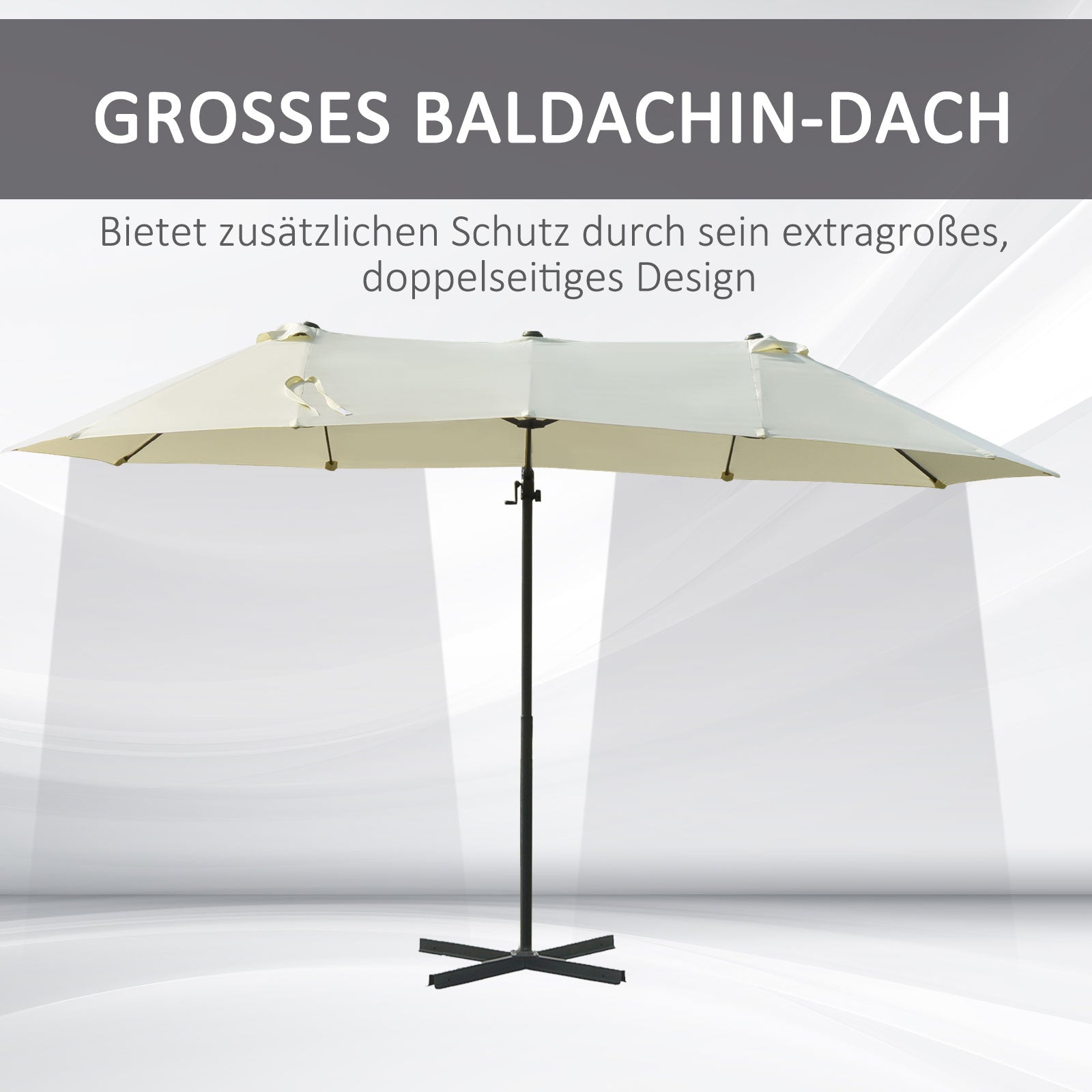 Double Parasol Cantilever Sun Protection Adjustable Crank Metal Cream White