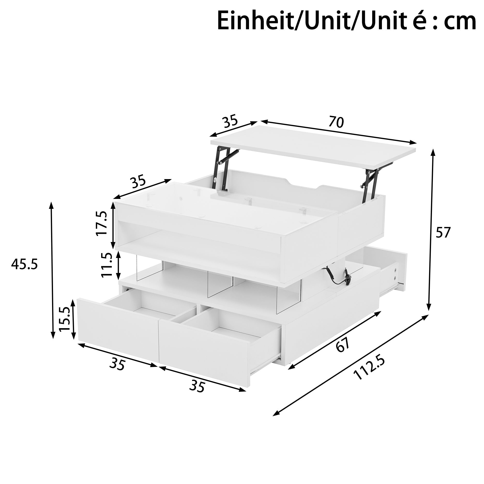 Coffee Table, Height-Adjustable with 16-Color Lighting, Glass & Acrylic