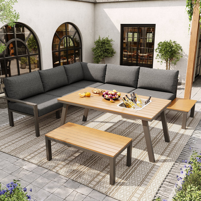 Garden Lounge Set 6-7 Seater Dining Table Ice Bucket - Galvanized Iron Frame