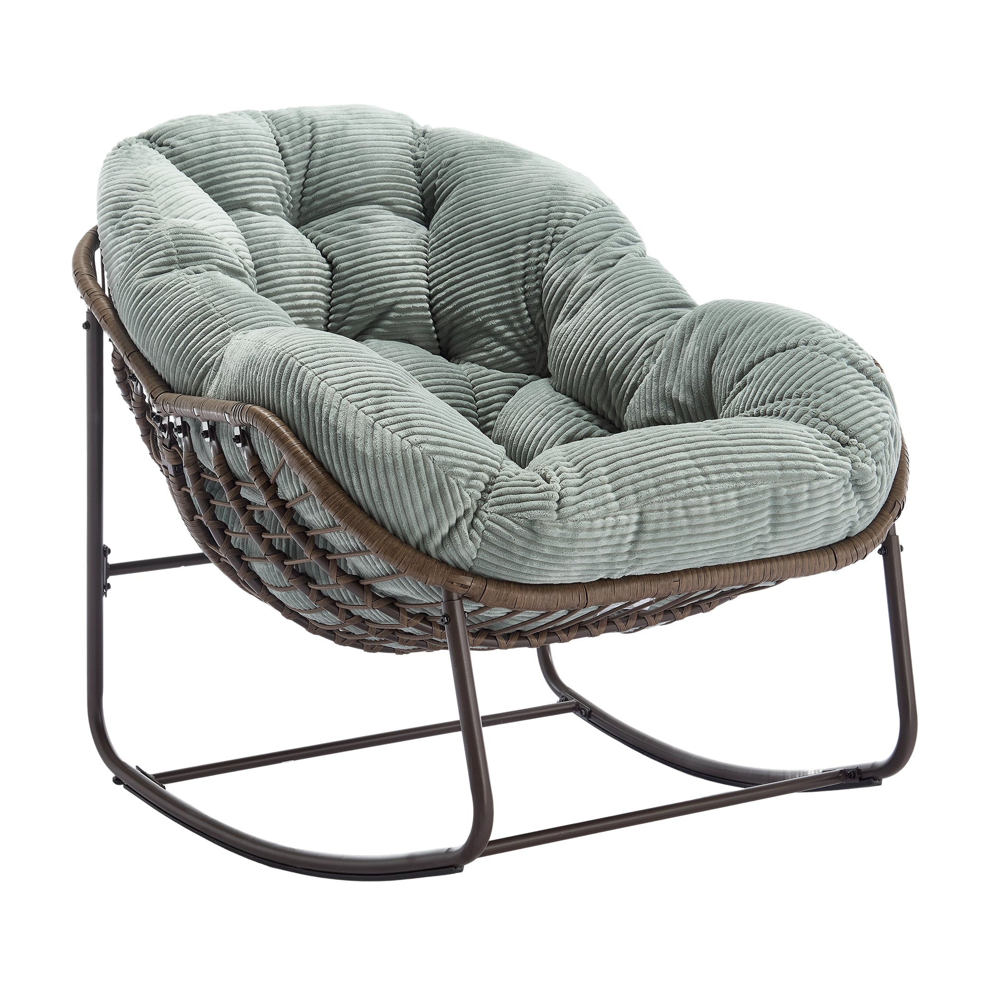 Outdoor Rattan Rocking Chair, Padded Seat Swing with Backrest, Rattan
