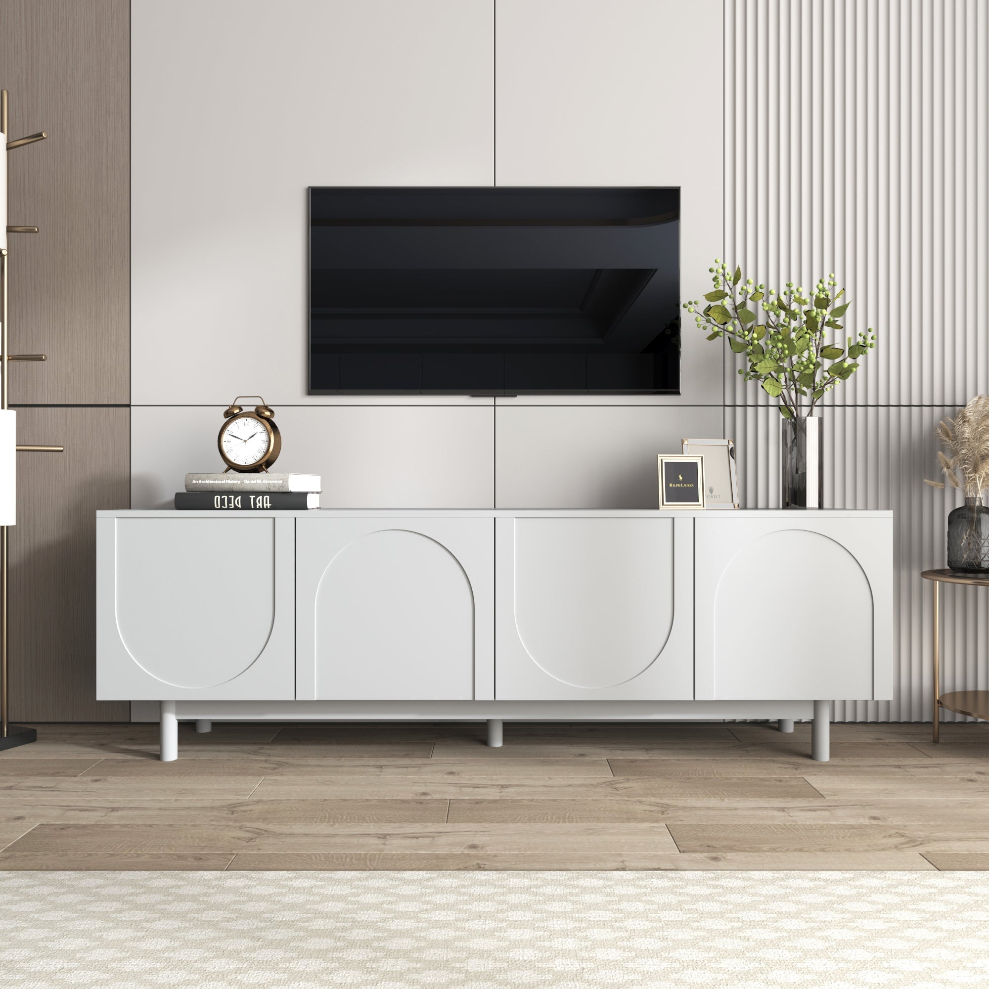 TV Cabinet, 175x38x56 cm Adjustable Shelves Lowboard, White