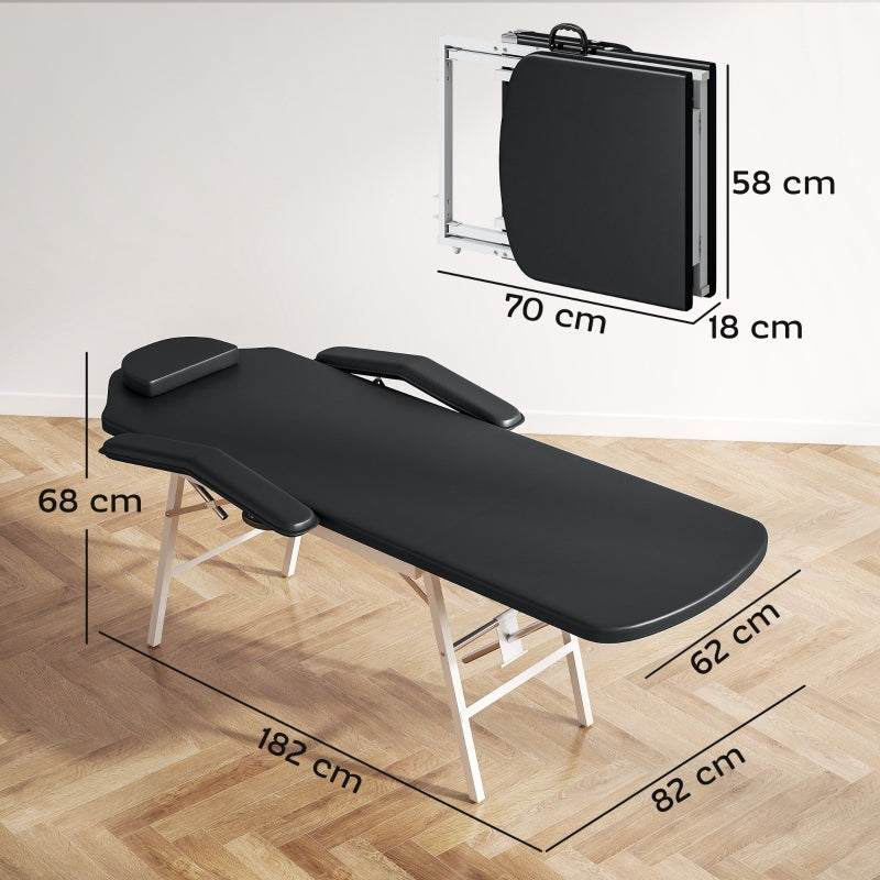 Portable Massage Table 3 Section Adjustable Foldable Faux Leather Black