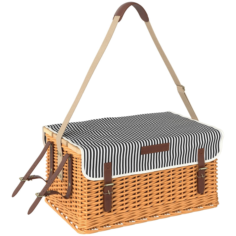Picknickkorb für 4 Personen mit Decke & Besteckset, Weide Hellbraun