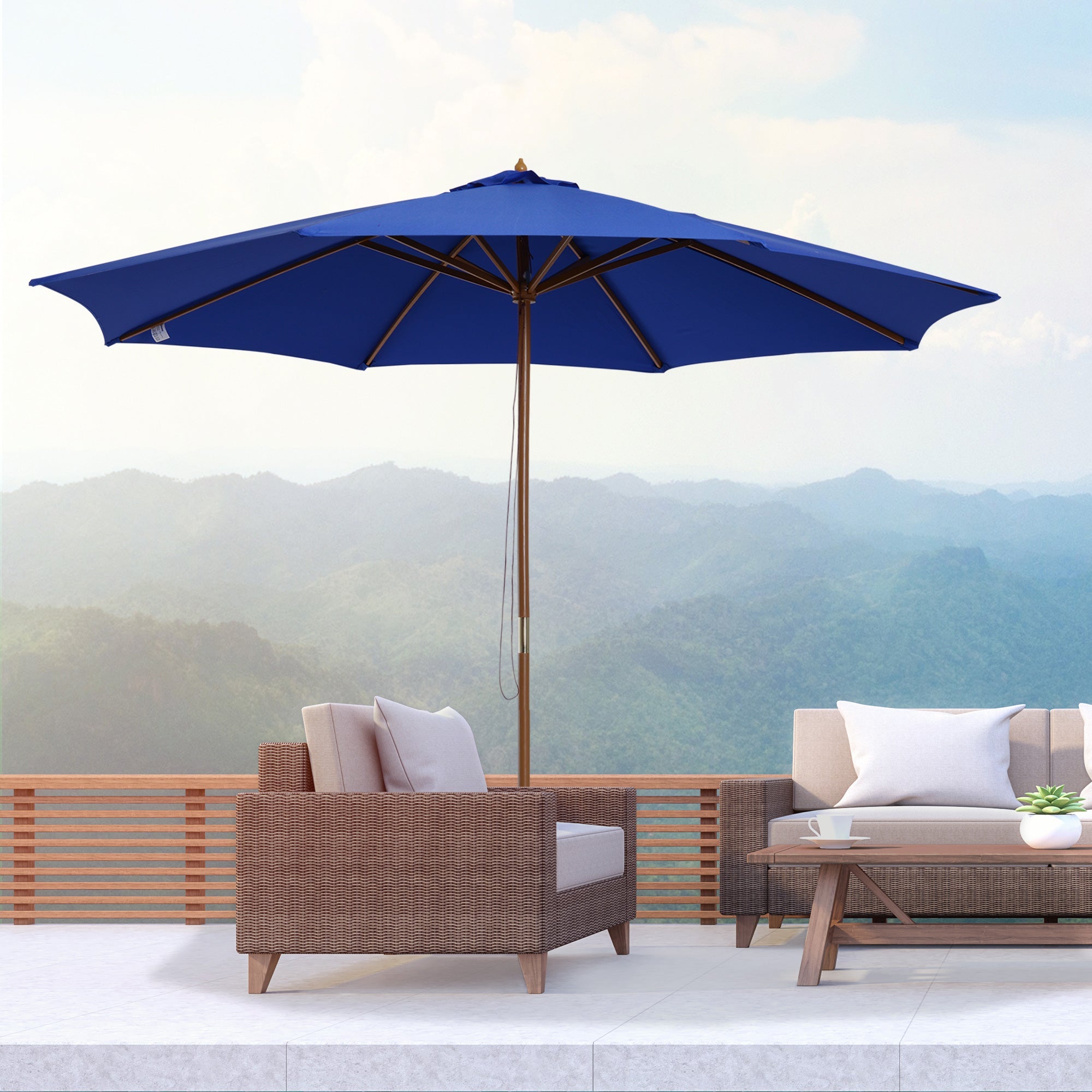 Parasol 300cm Cantilever Balcony Garden Umbrella Bamboo, Blue