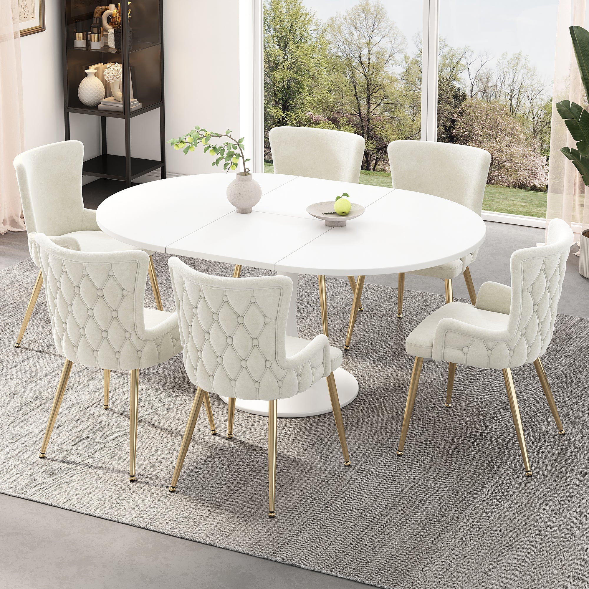 Velvet Dining/Lounge Chair Set of 2 Luxurious Gold Metal Legs - Beige