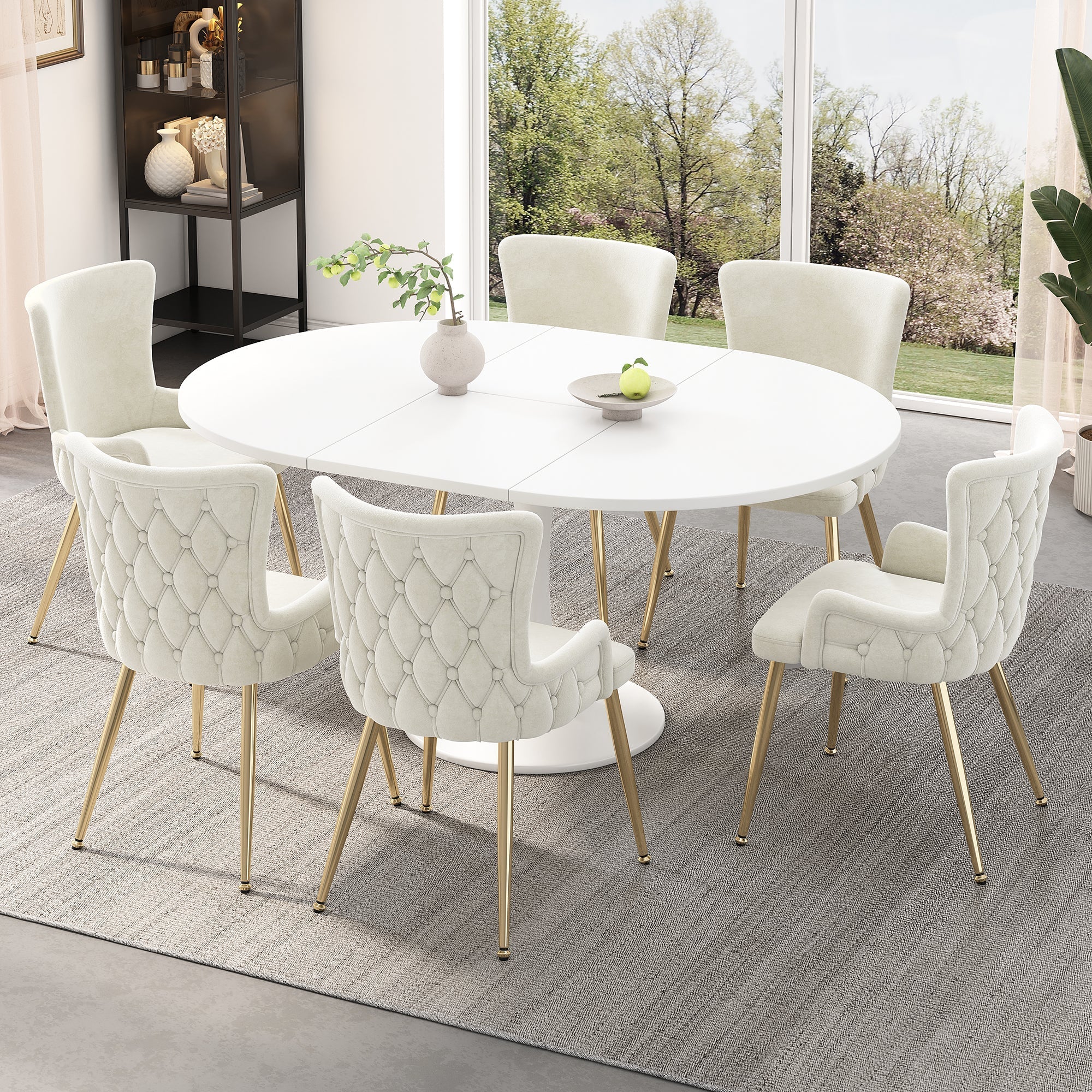Velvet Dining Chair, Set of 2, Luxurious Lounge Chair with Gold Metal Legs, Beige