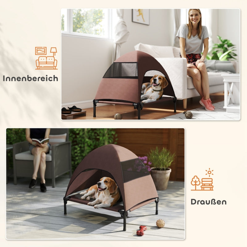 Hundebett für draußen mit Dach, erhöht, für mittelgroße Hunde, Kaffee