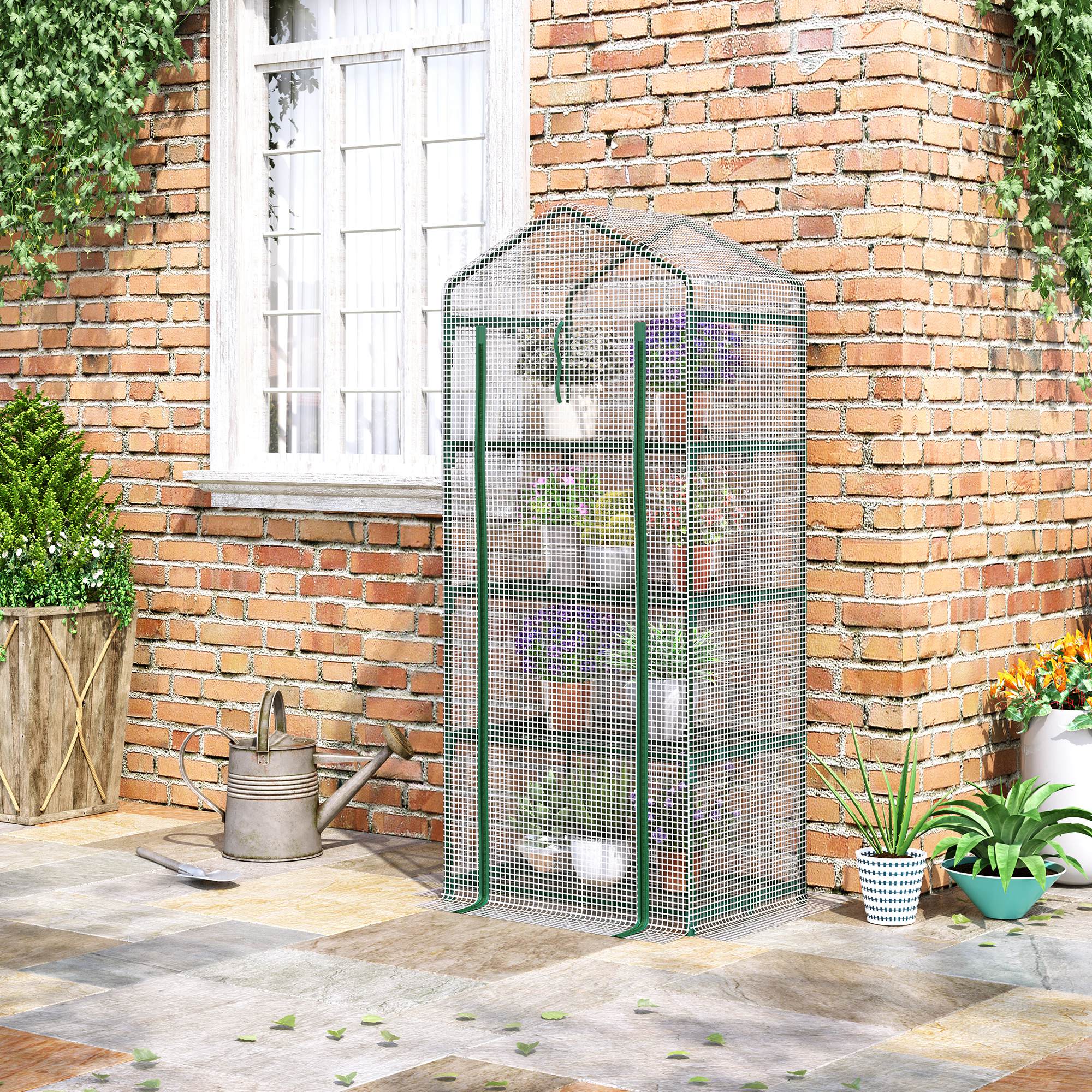 4 Tier Mini Greenhouse, Portable Compact Steel Frame PE Cover, White