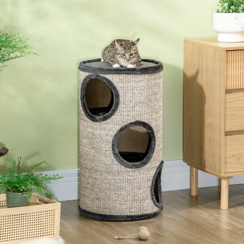 Katzenkratztonne, 3-stöckige Sisal-Oberfläche, Grau