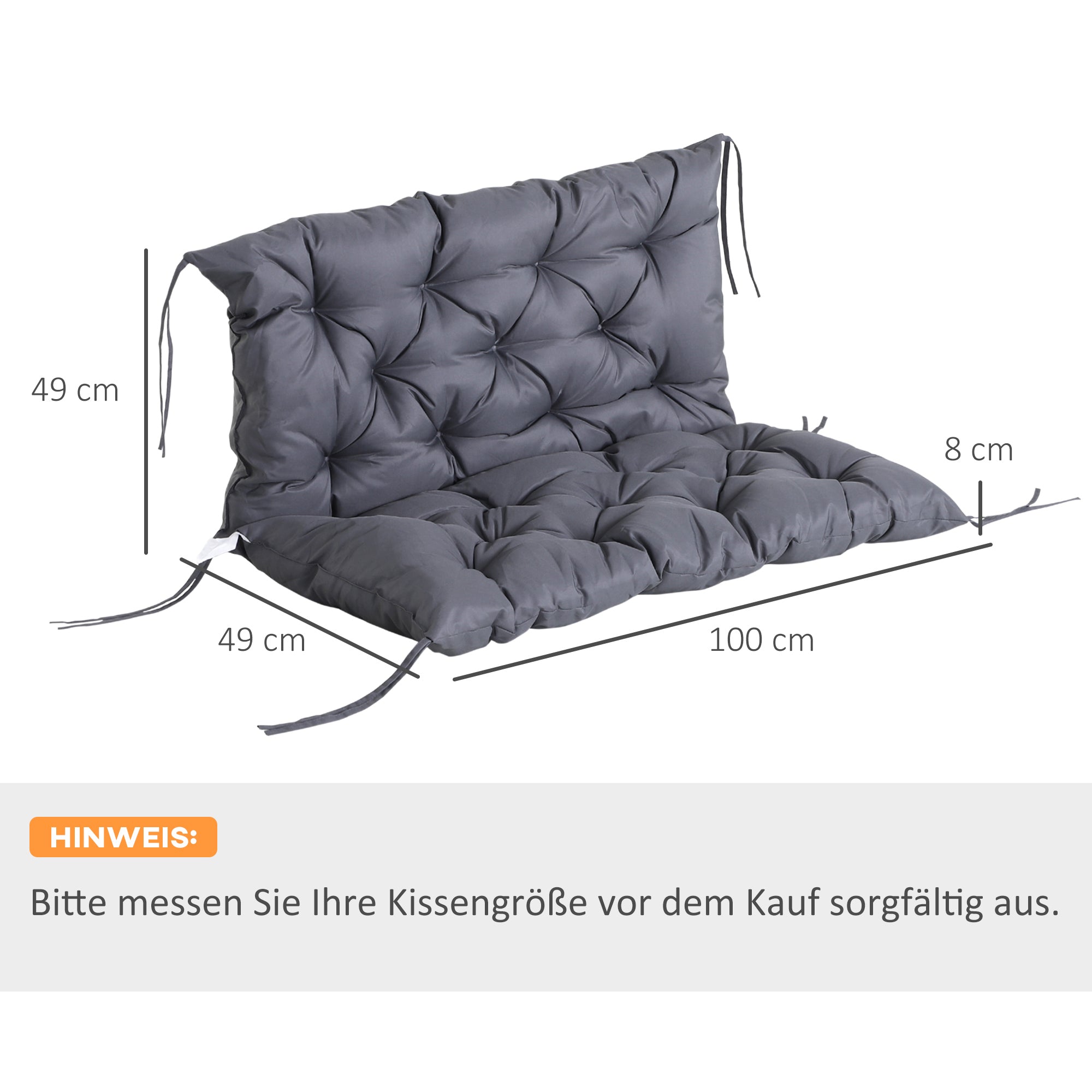 Garden Bench Seat Cushion 100x98x8cm Comfortable Weatherproof Dark Grey Cotton