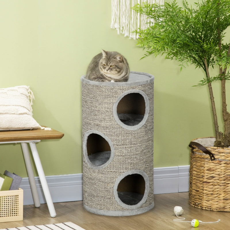 Cat Climbing Frame, Sisal Covered, Cosy Platform - Light Grey