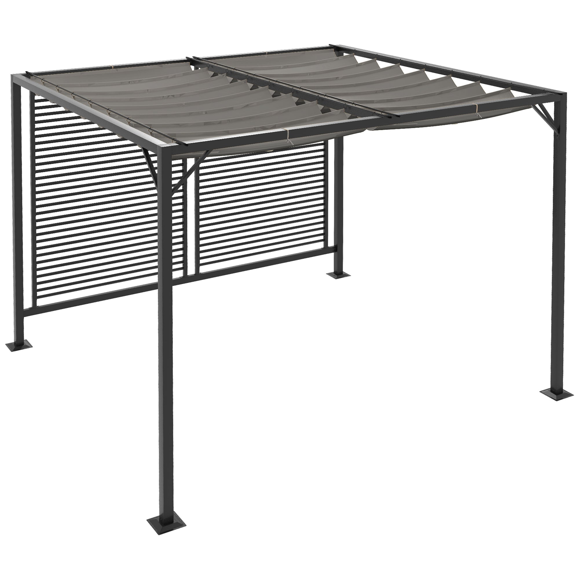 Metal Pergola 3x2.8m Retractable Fabric Roof Grey