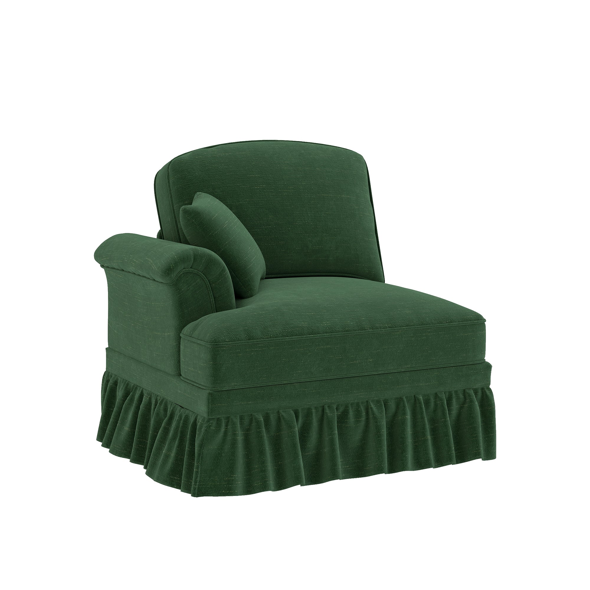 Windsor Modular LSF Cloud Sofa with Removable Ruffle and Cushion, Green Chenille