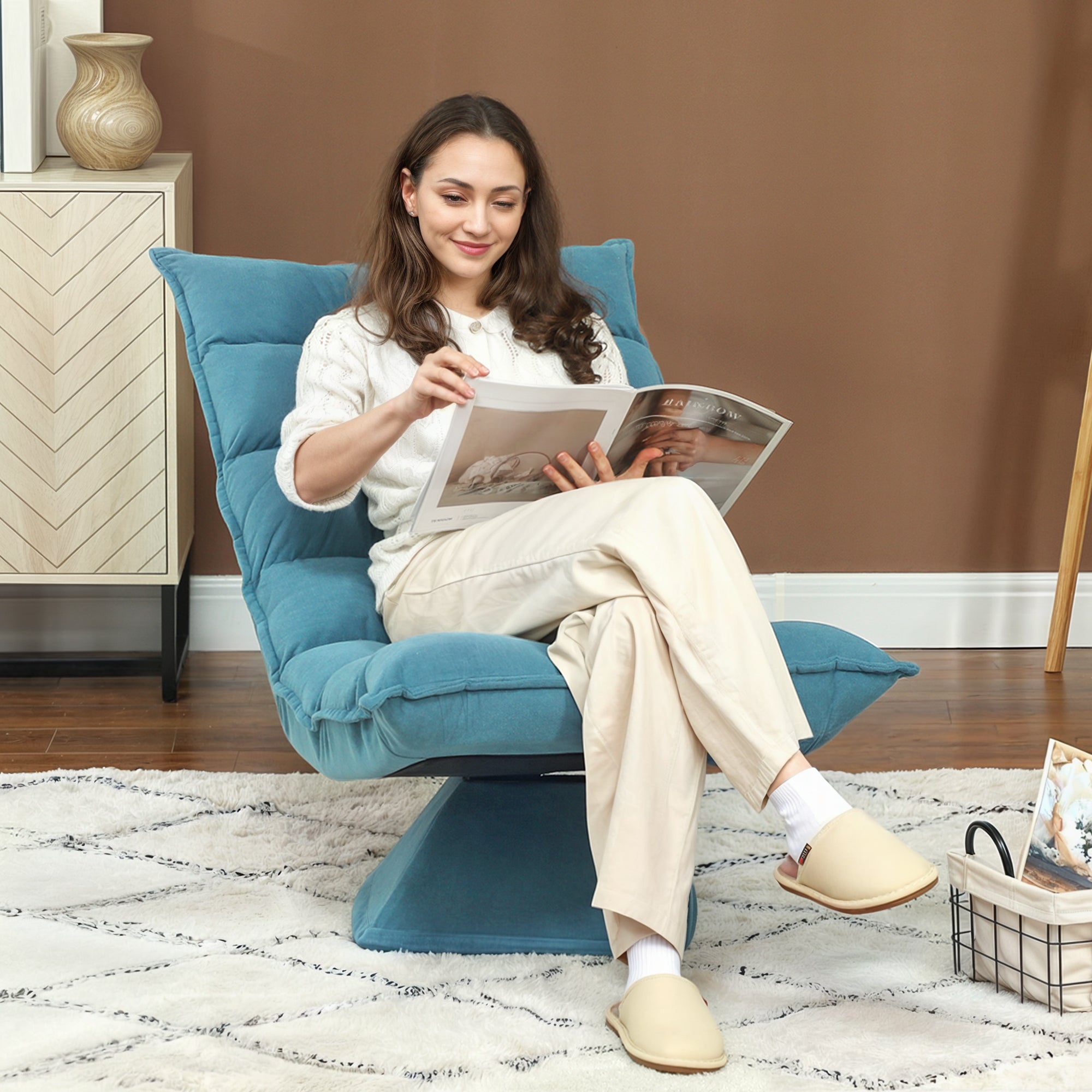 Floor Chair Adjustable Swivel Meditation Relaxing Lazy Sofa, Blue