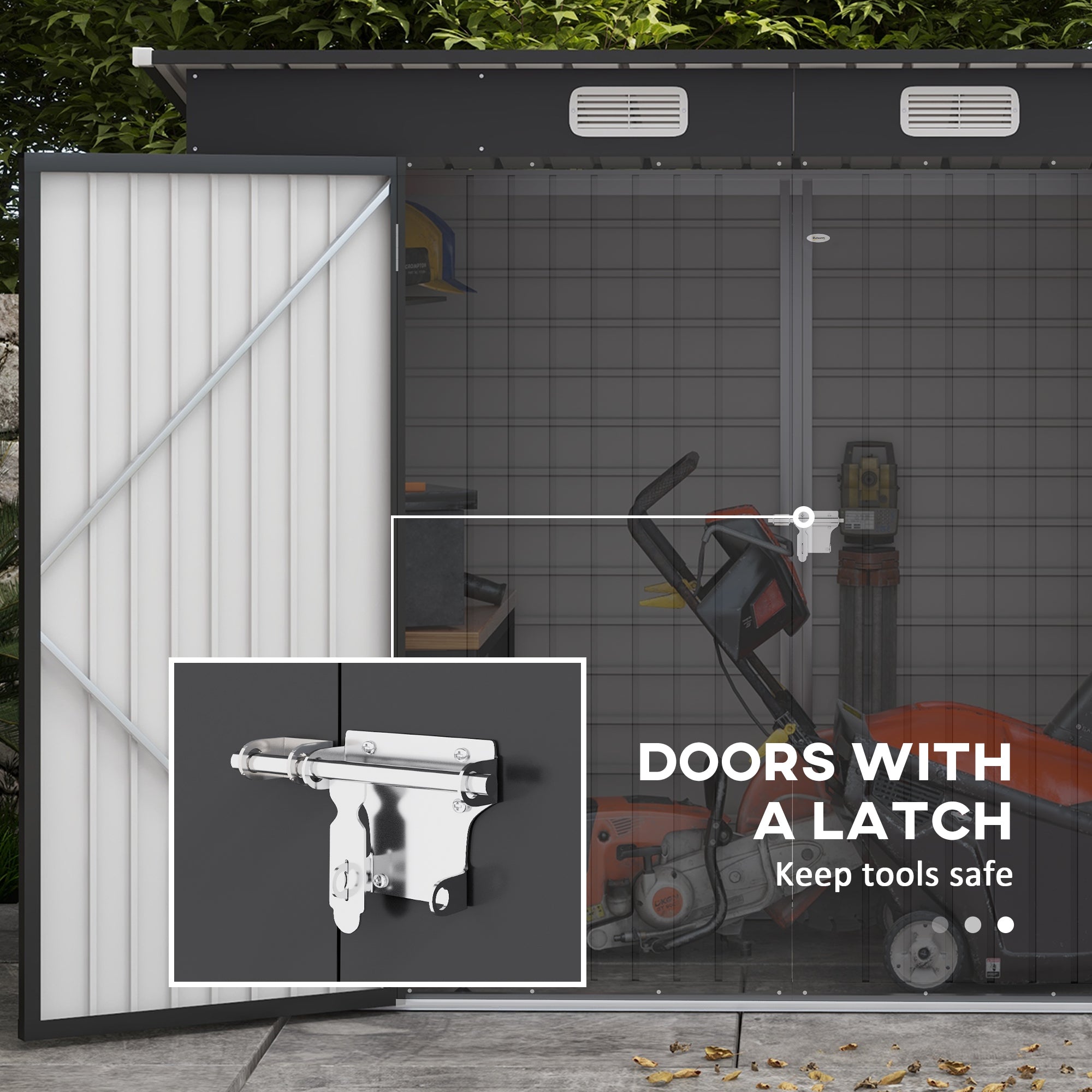 Galvanised Steel Shed, 3.7 x 7.9ft with Latched Door and Padlock - Grey