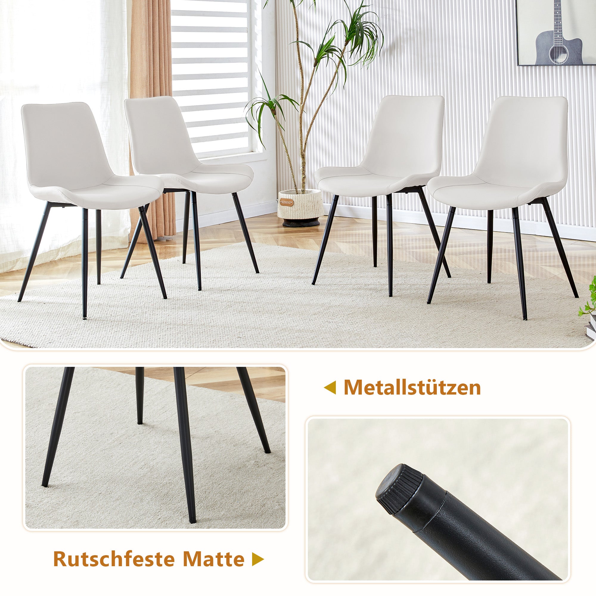Dining Table Set 160cm Rectangular Storage 4 Chairs - White PU