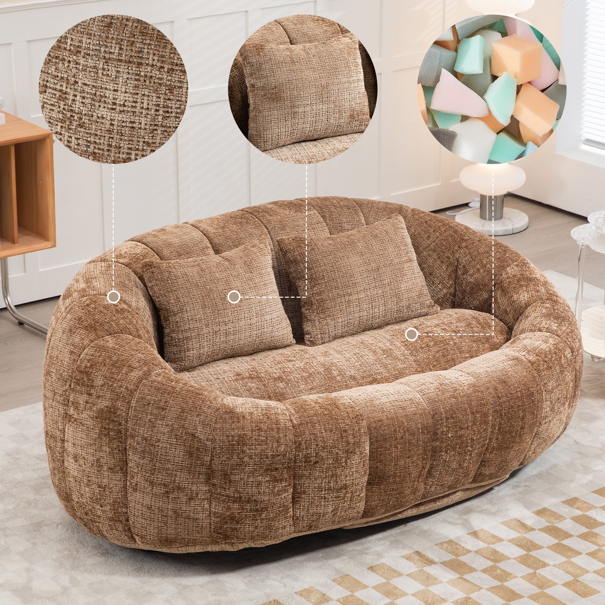 Bean Bag Sofa Lounger High Back for Adults and Kids, Indoor/Outdoor - Coffee Chenille