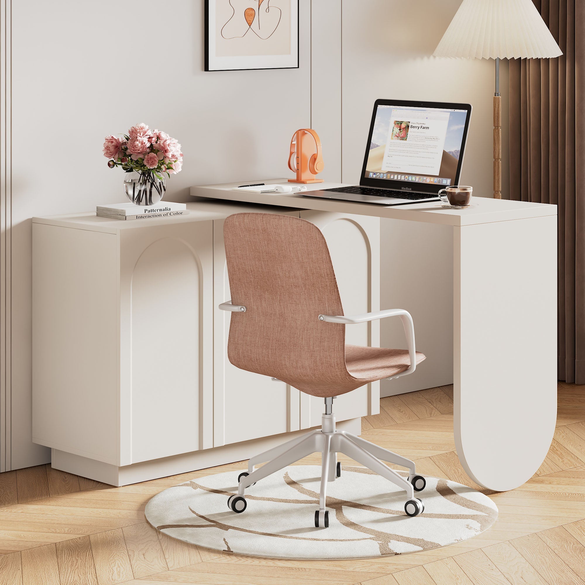 Desk, Rotating L-Shaped Corner Computer/Dressing Table 110 cm, White