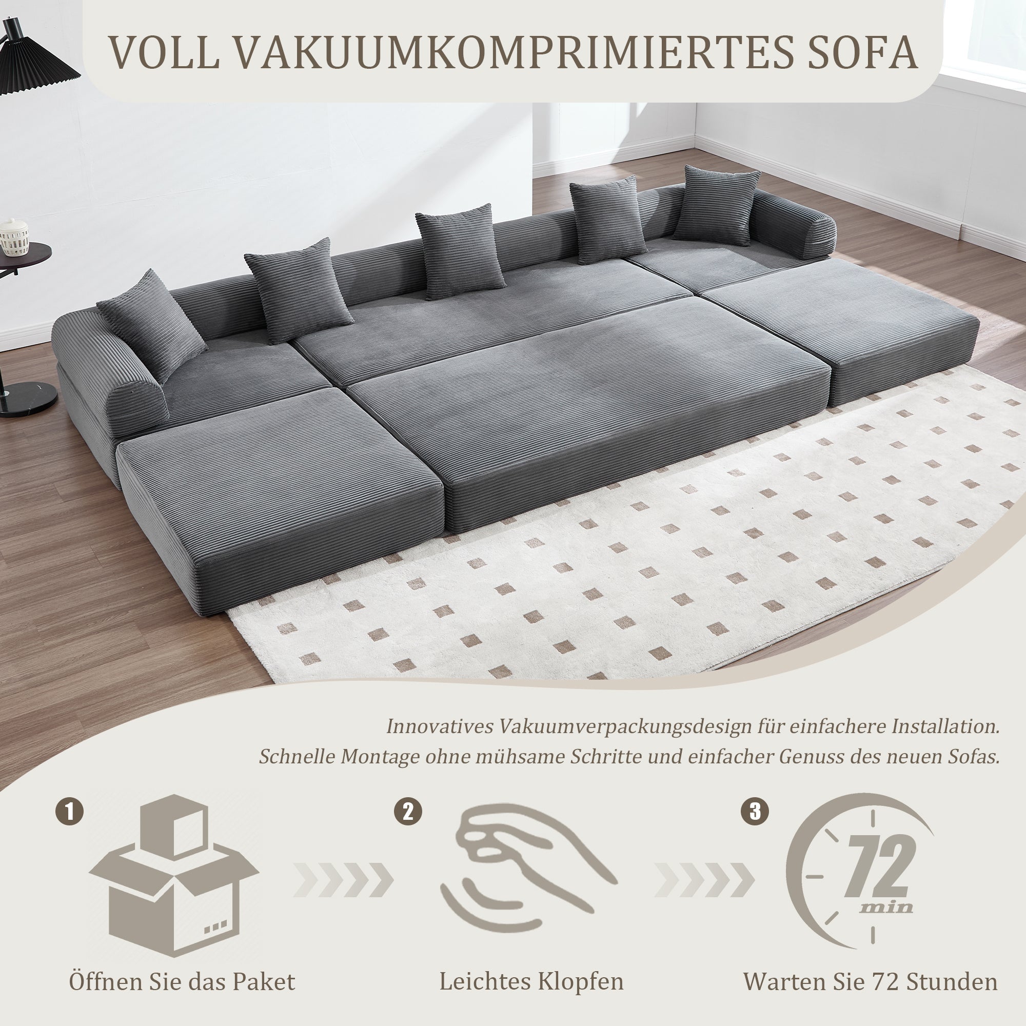 Modular Family Sofa with Storage & Pet-Friendly Fabric - Dark Gray