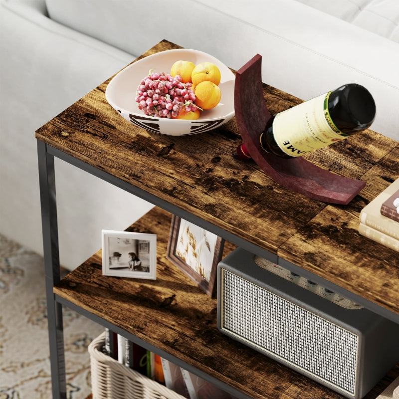 Console Table with 3-tier Shelf, Chipboard and Metal, Light Brown