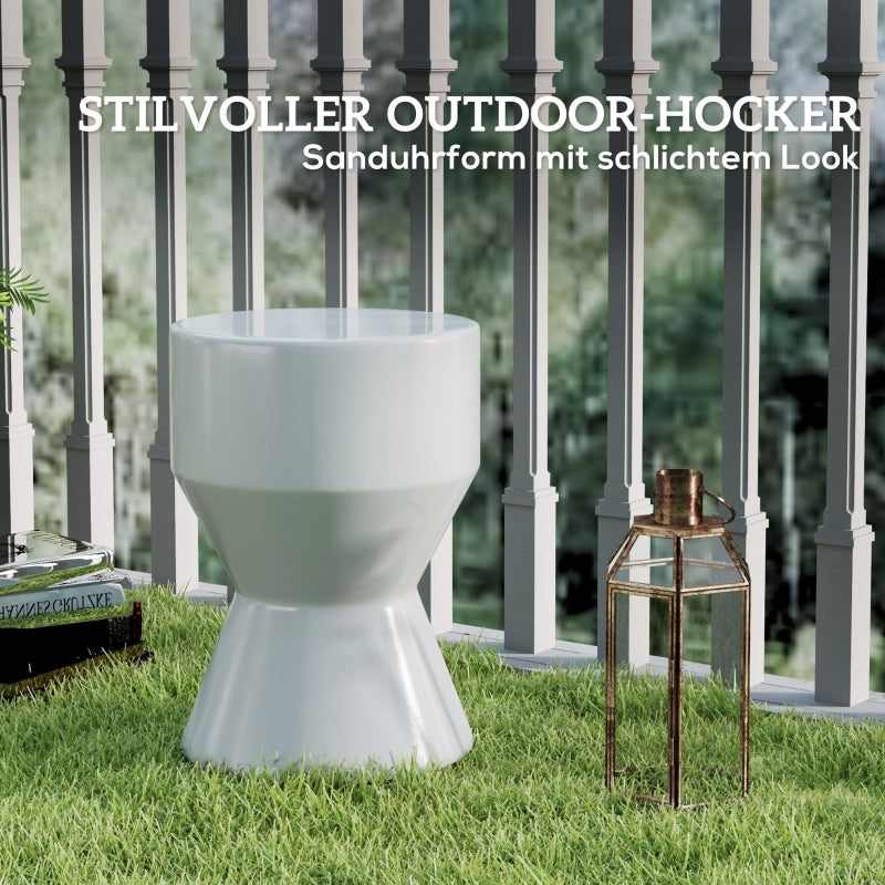 Ceramic Stool, Hourglass Shape, Weatherproof, Light Grey