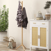 Eight-Hook Coat Rack Stand, Wooden - Natural